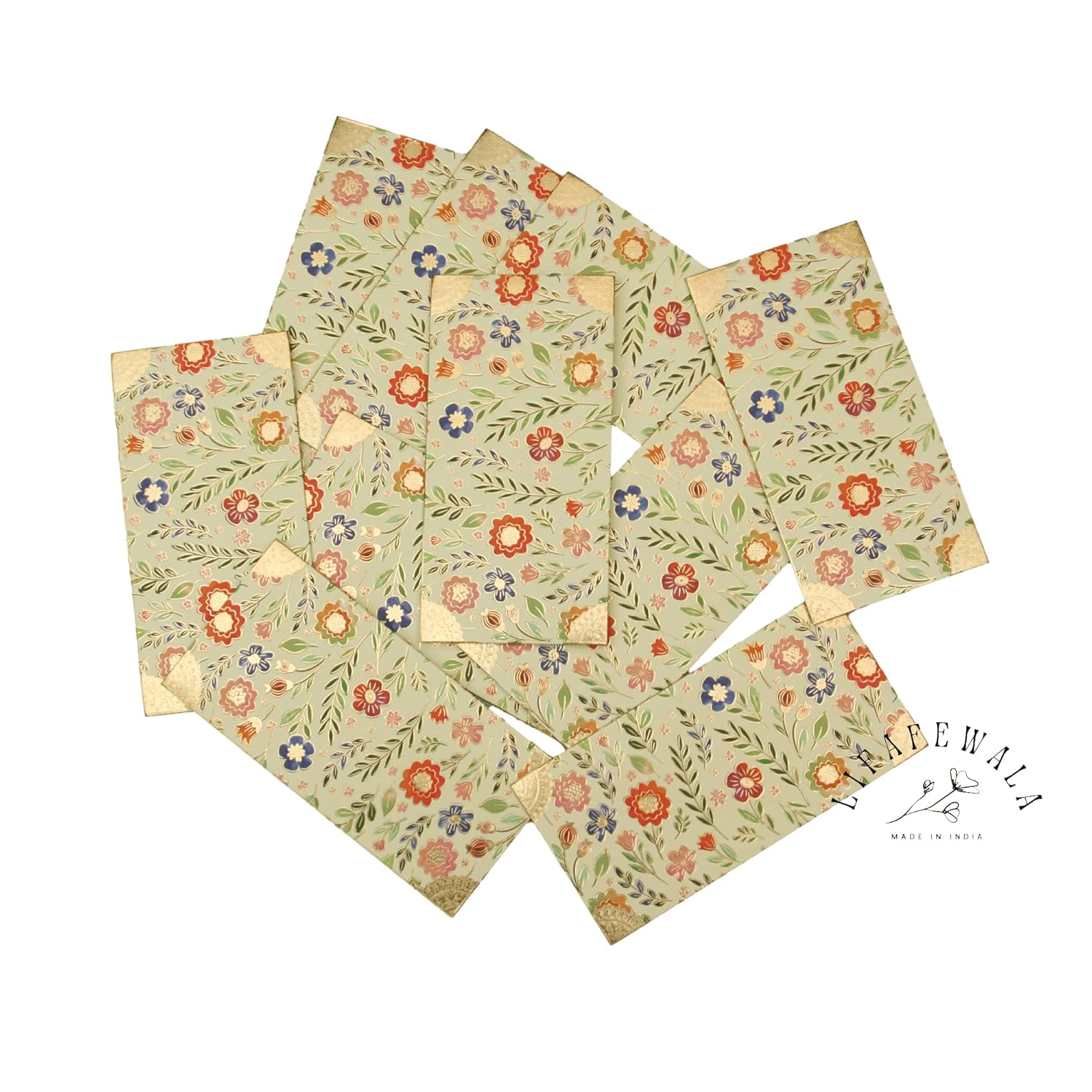 LIFAFEWALA Premium Digital Floral Print Shagun Envelopes with Golden Foil |Color Light Yellow| Pack of 10 (WM-505)