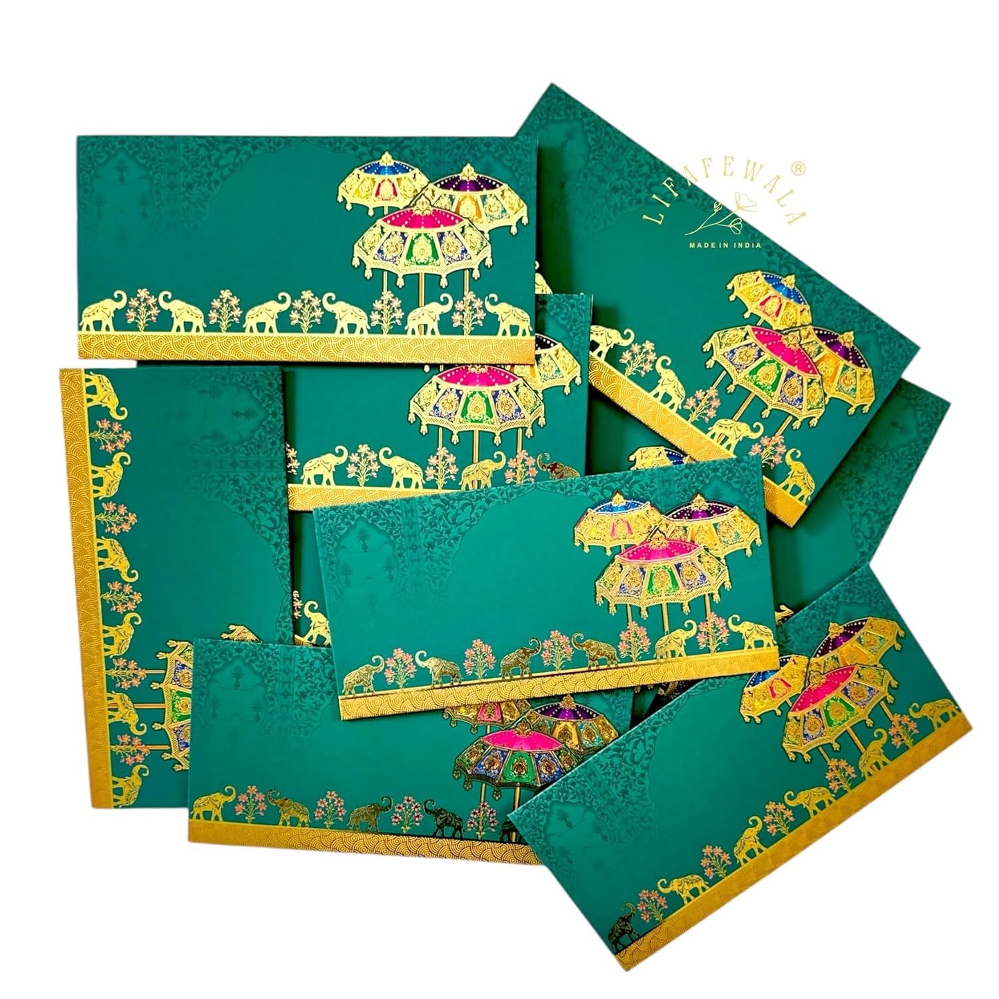 LIFAFEWALA Premium Umbrella Design Money and Shagun Envelopes for Wedding,Birthday,Gifting. (Multicolor) | Pack of 10 | Velvet | (Gold Foil)