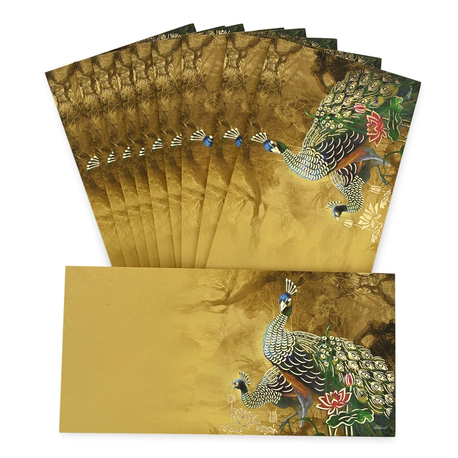 LIFAFEWALA Premium Peacock Design Money and Shagun Envelopes for Weddings, Birthdays,Gifting |Velvet Feel |Pack of 10| (Yellow)