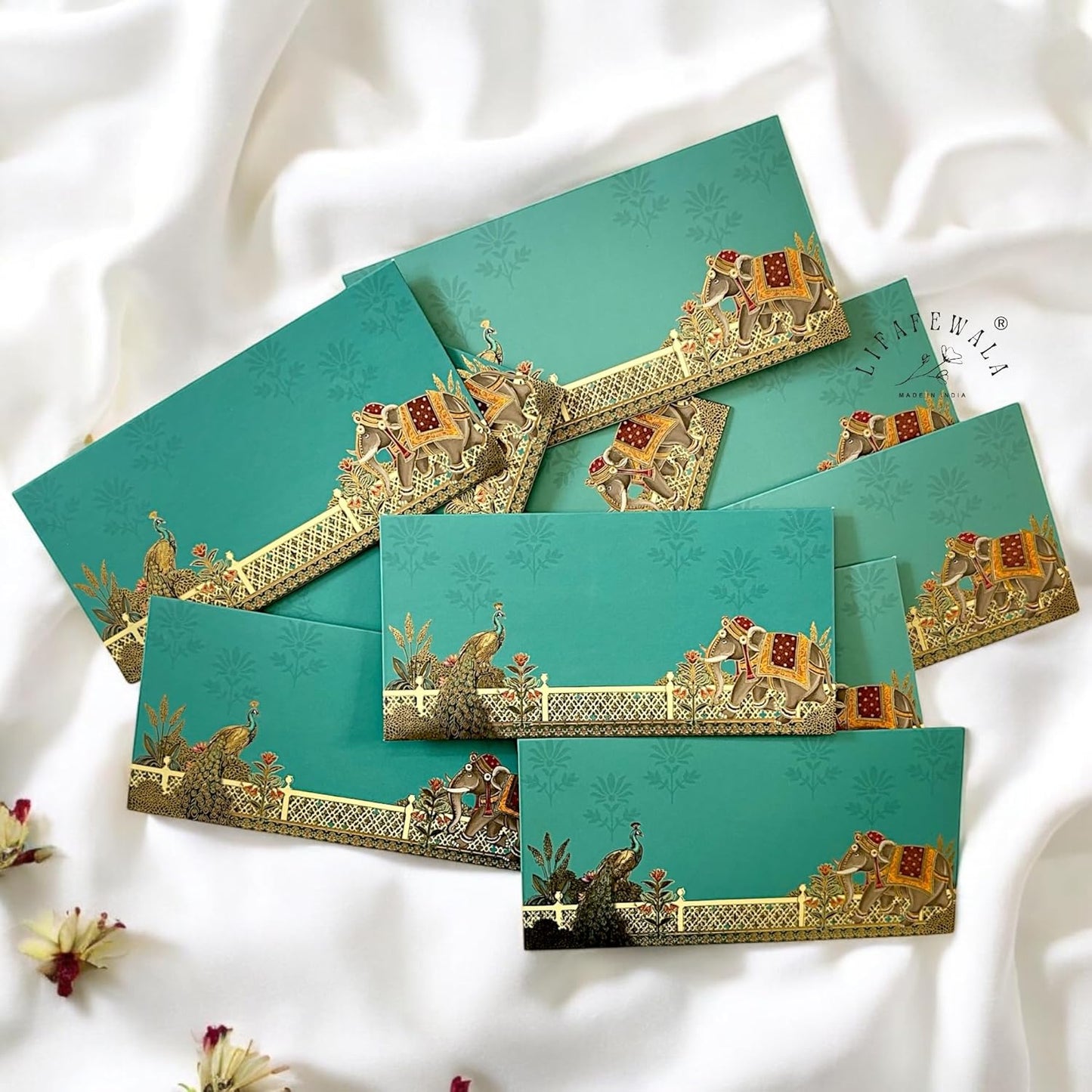 LIFAFEWALA Premium & Exclusive Peacock & Elephant design Money and Shagun Envelopes for Wedding,Birthday,Gifting |Matte Finish| |Pack of 10| (Gold Foil) (Color: Green)