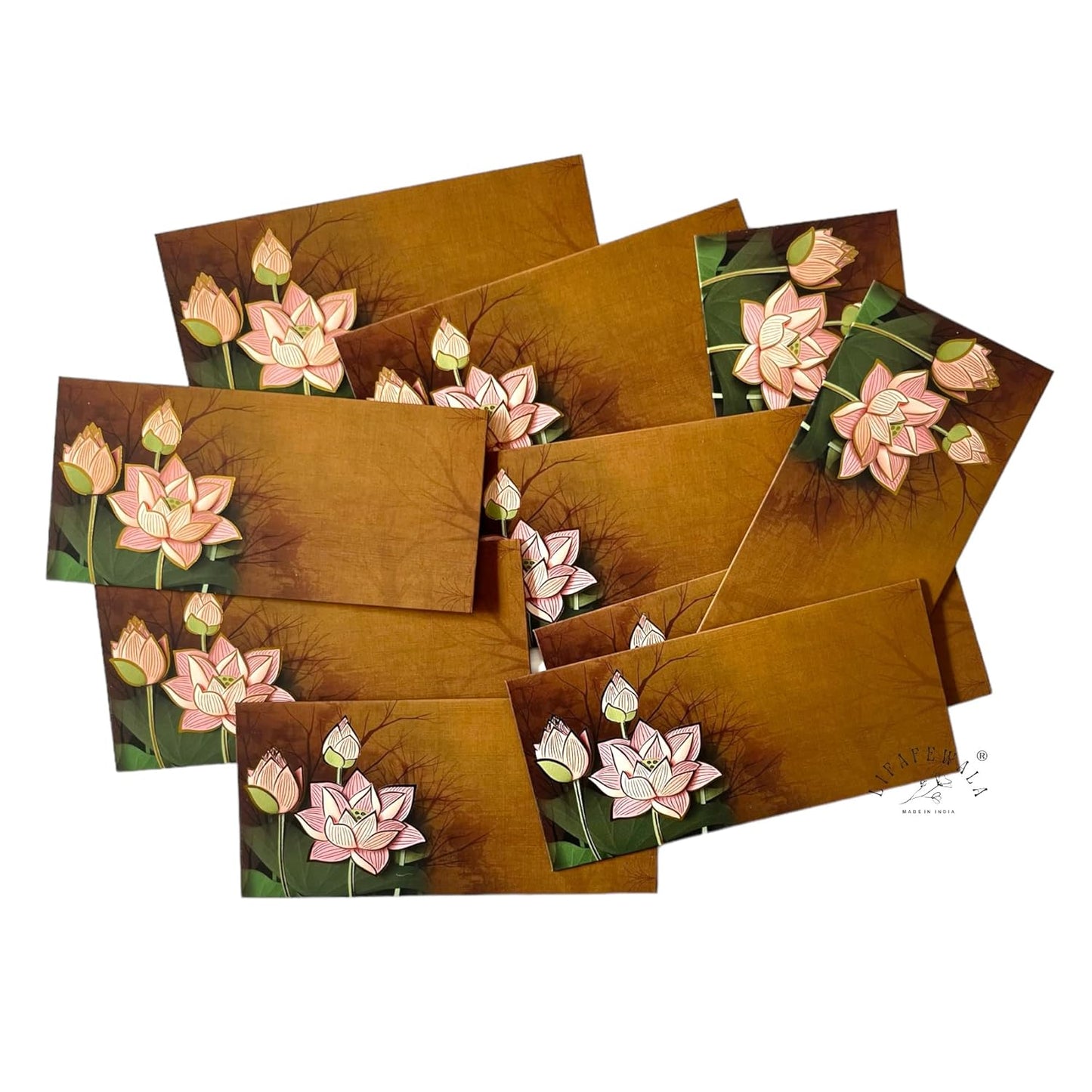 LIFAFEWALA Premium Floral Design Money and Shagun Envelopes for Wedding,Birthday,Gifting |Velvet Feel| |Pack of 10| (Brown)