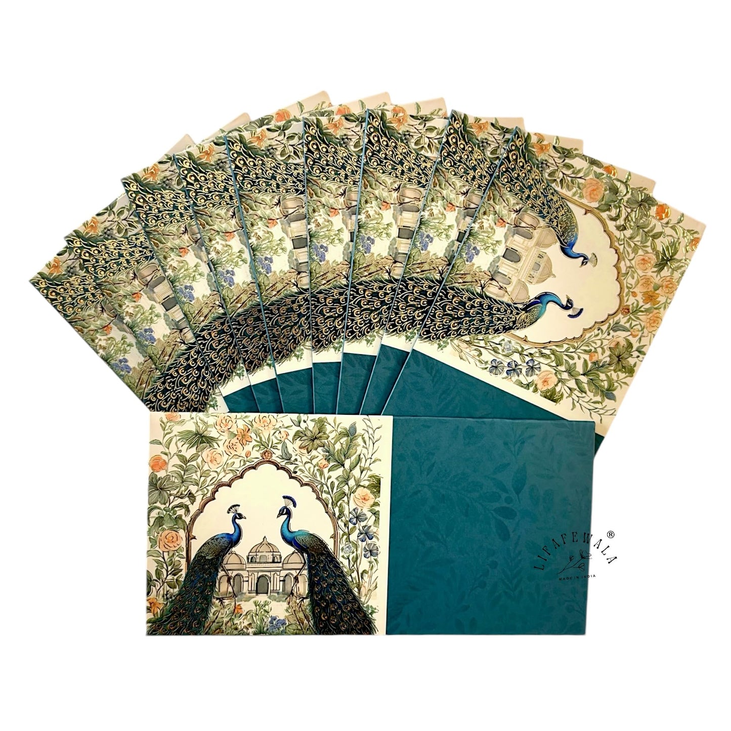 LIFAFEWALA Premium & Exclusive Double Peacock Design Money and Shagun Envelopes for Wedding,Birthday,Gifting |Matt Finish| |Pack of 10| (Gold Foil)