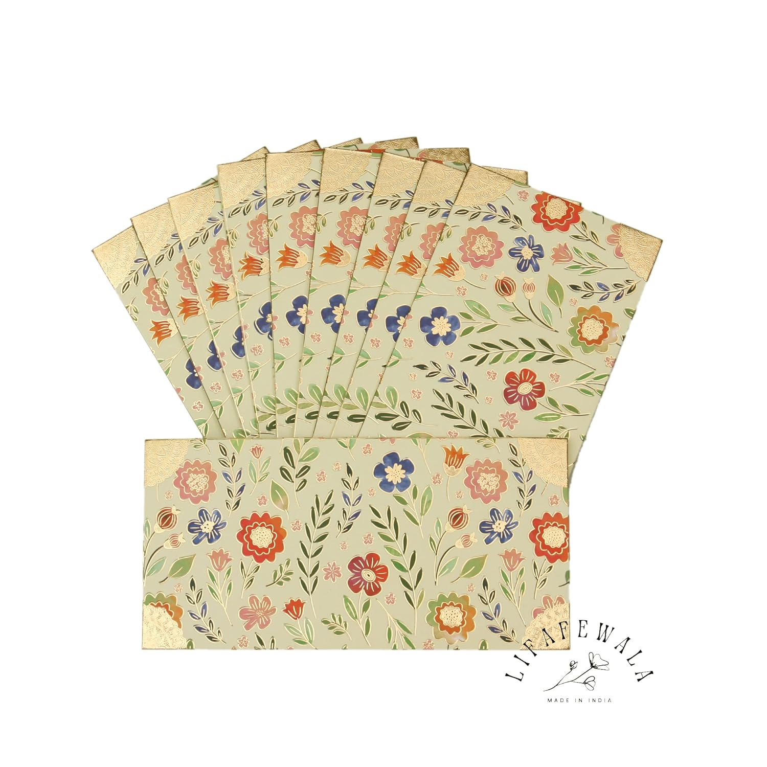 LIFAFEWALA Premium Digital Floral Print Shagun Envelopes with Golden Foil |Color Light Yellow| Pack of 10 (WM-505)