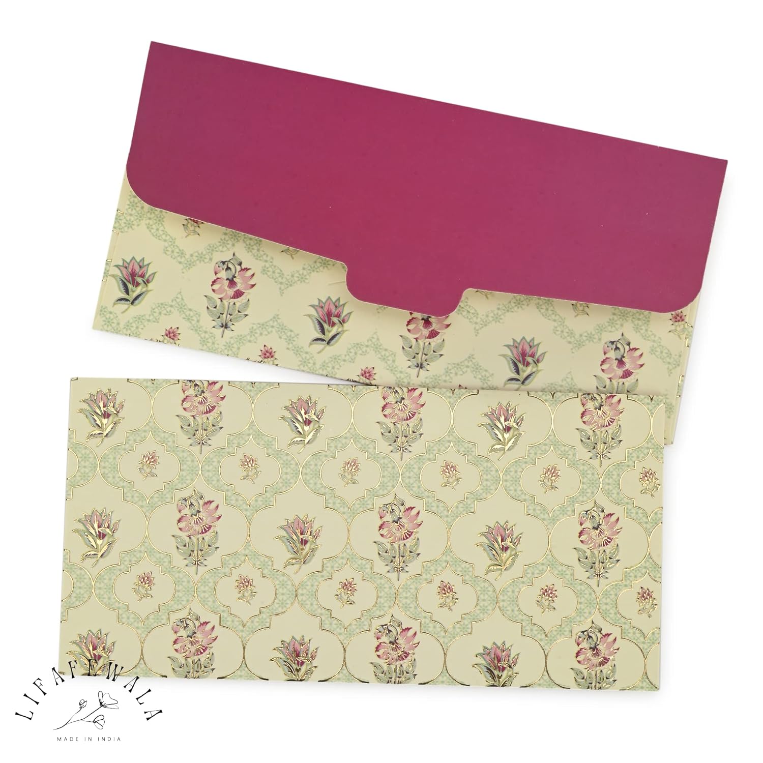 LIFAFEWALA Digital Print Small Flower Design Shagun Envelope in Matt Finish| Pack of 10 |(Size:18 X 9 CM) Color : Cream