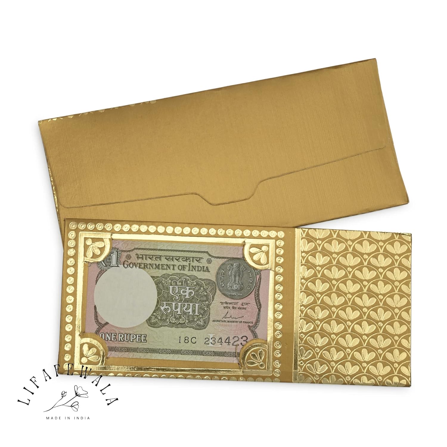 LIFAFEWALA Shagun Envelope with One Rupees Note, Designers/Money/Gift Envelope/Lifafa for Festival, Marriage, Anniversary & Many Occassions (Pack of 10) (Size :19 X 9 CM) (Golden)