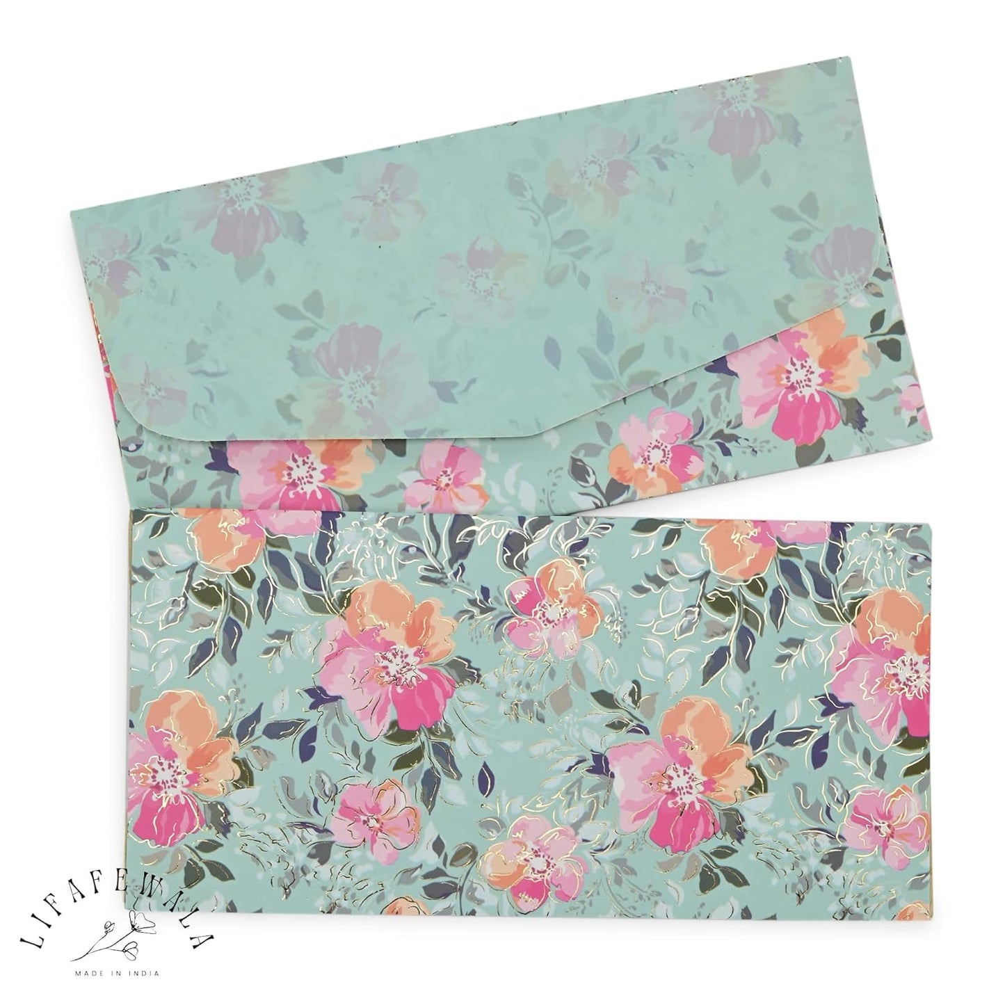 LIFAFEWALA Digital Print Small Flower Design Shagun Envelope in Matt Finish| Pack of 10 |(Size:18 X 9 CM) Color : Multicolor