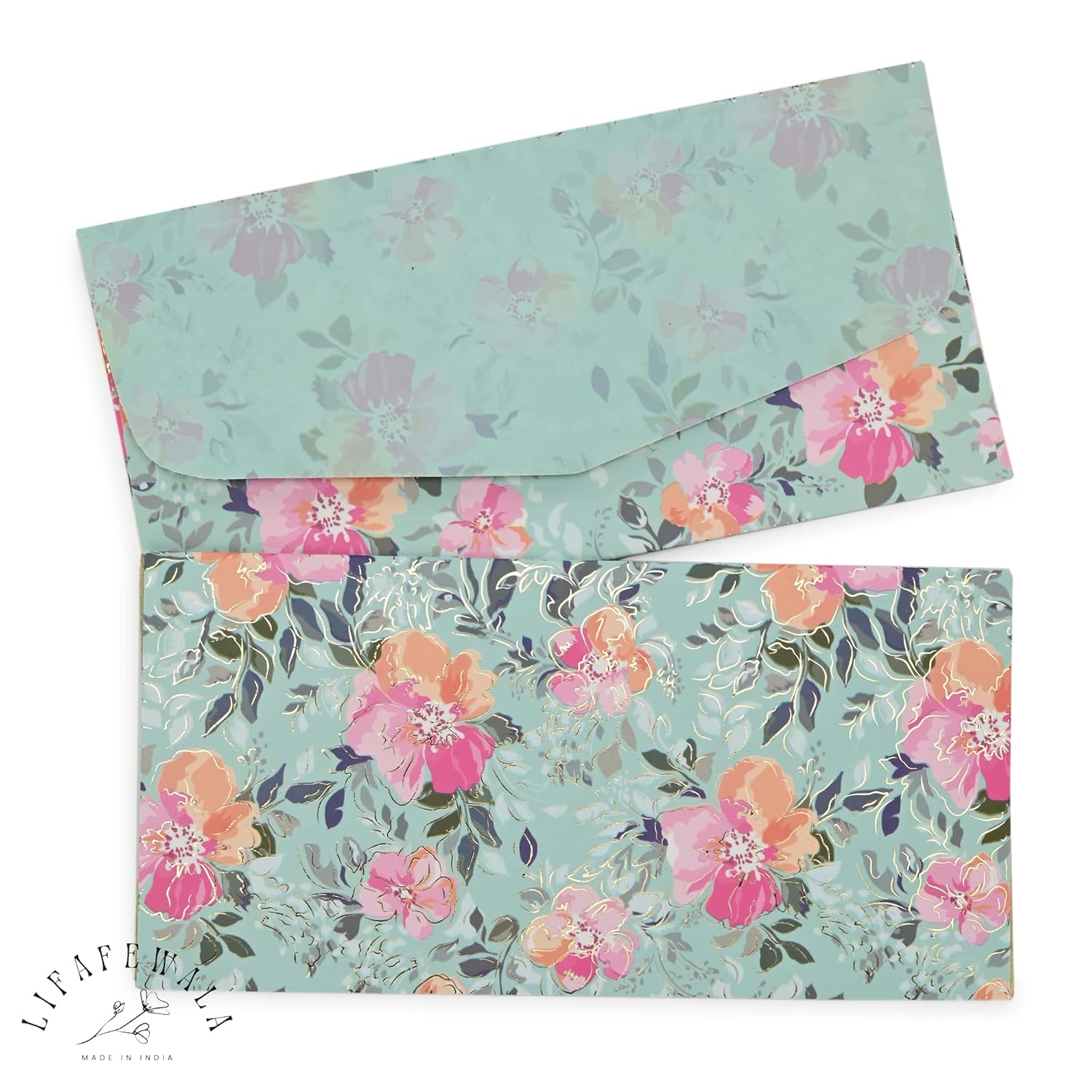 LIFAFEWALA Digital Print Small Flower Design Shagun Envelope in Matt Finish| Pack of 10 |(Size:18 X 9 CM) Color : Multicolor