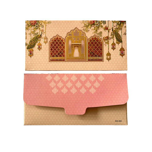 LIFAFEWALA Designer Print Small Bail And Peacock Design Shagun Envelopes For Gifting, Weddings, etc. Color- Pastel |