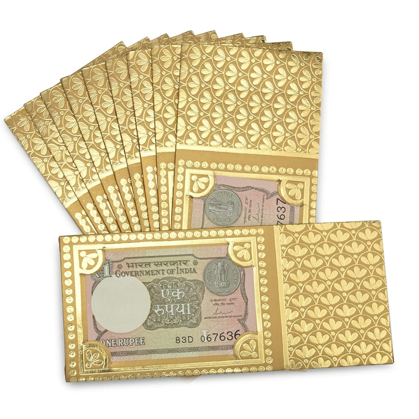 LIFAFEWALA Shagun Envelope with One Rupees Note, Designers/Money/Gift Envelope/Lifafa for Festival, Marriage, Anniversary & Many Occassions (Pack of 10) (Size :19 X 9 CM) (Golden)