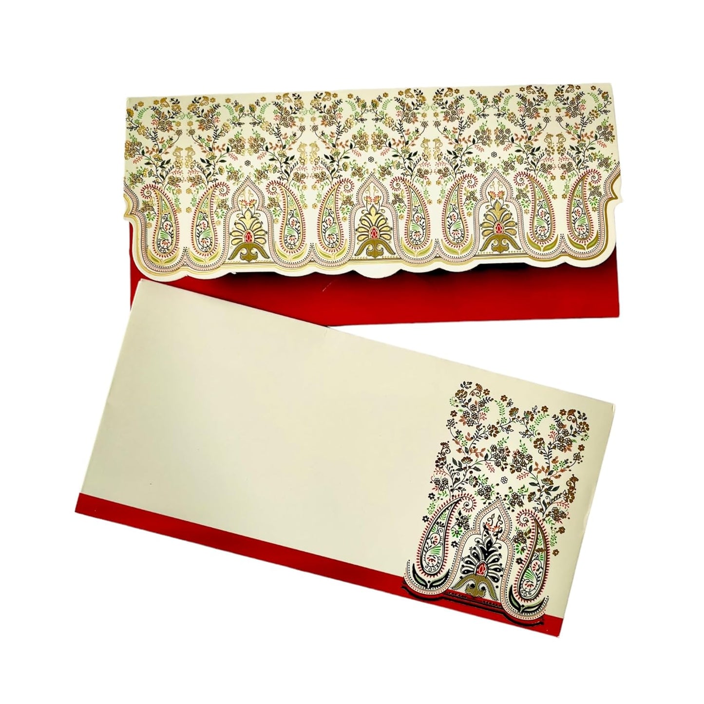 LIFAFEWALA Premium & Exclusive Designer Money and Shagun Envelopes for Wedding,Birthday,Gifting |Velvet Feel| |Pack of 10| (Cream & Red)