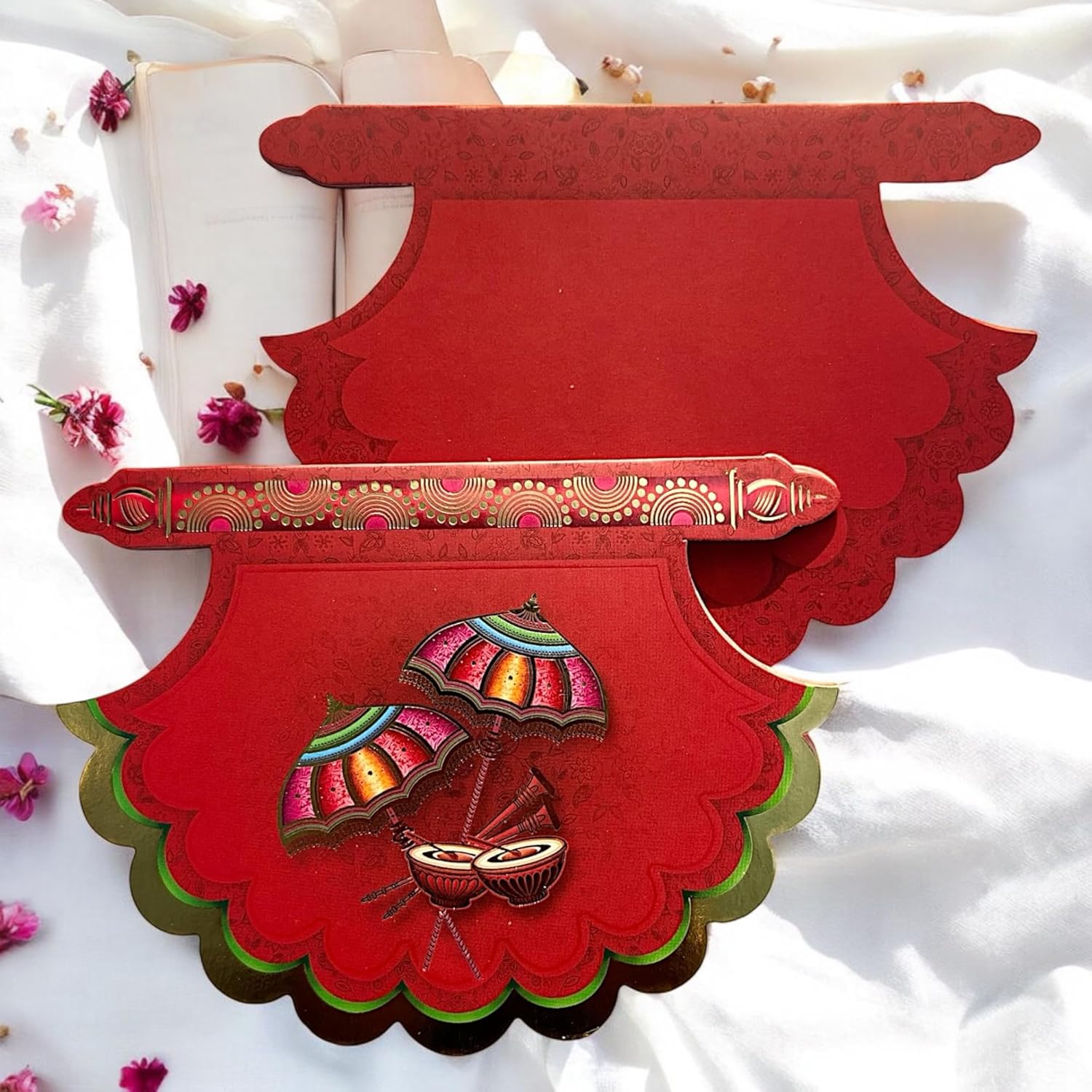 Lifafewala Unique and Exclusive Designer Fan Shaped Money And Shagun Envelopes for Weddings, Birthdays and Various other Occasions (Red)