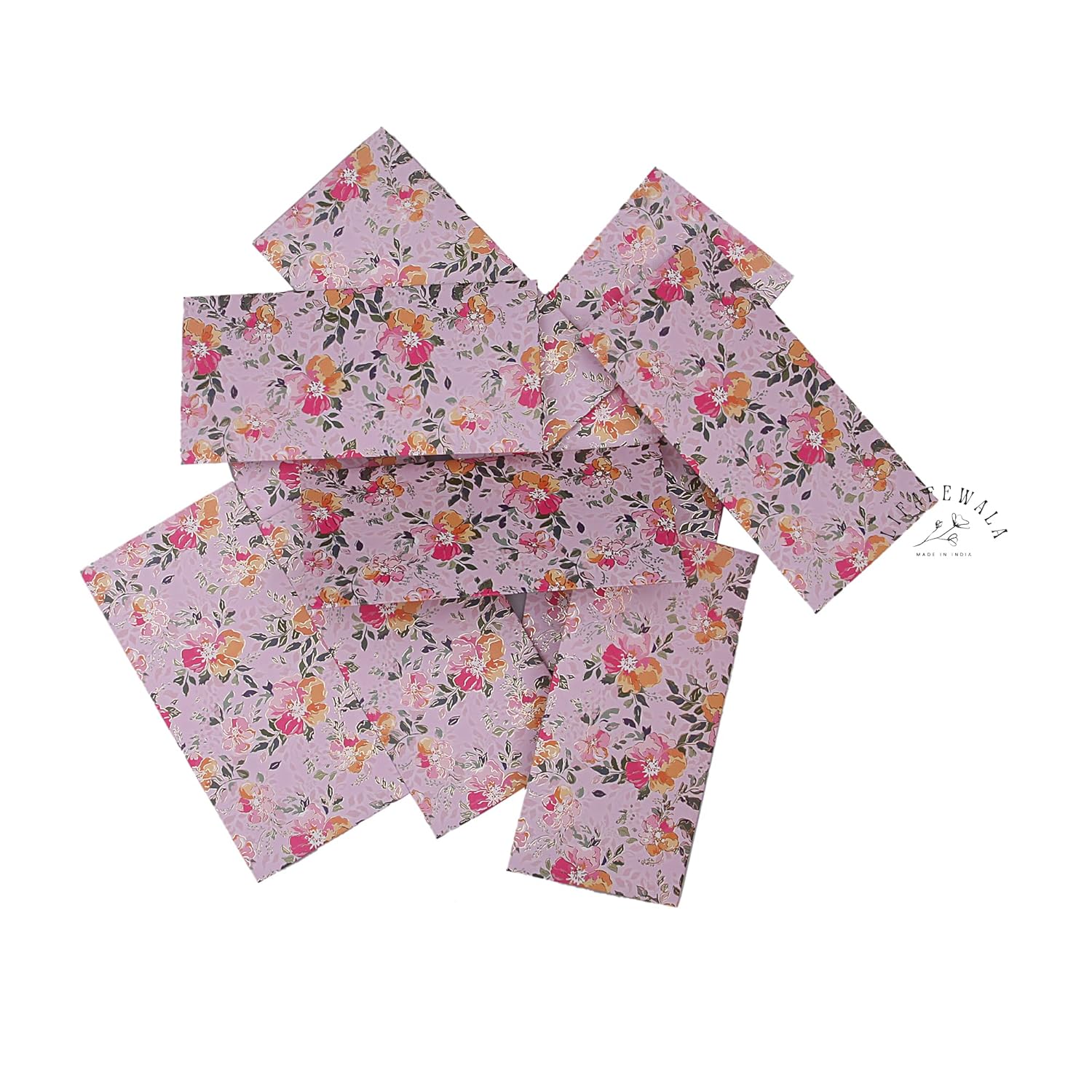 LIFAFEWALA Digital Print Small Flower Design Shagun Envelope in Matt Finish| Pack of 10 |(Size:18 X 9 CM) Color :Pink