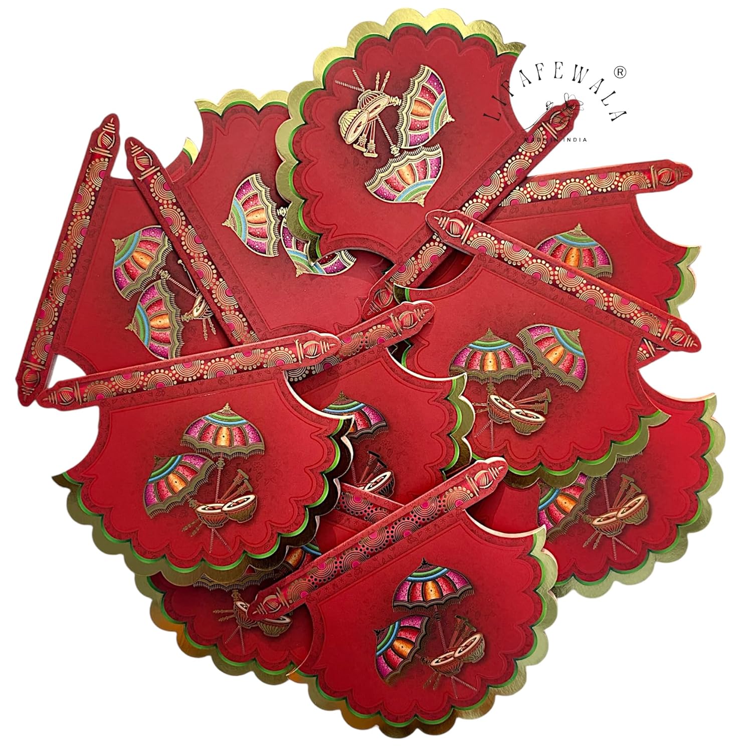 Lifafewala Unique and Exclusive Designer Fan Shaped Money And Shagun Envelopes for Weddings, Birthdays and Various other Occasions (Red)