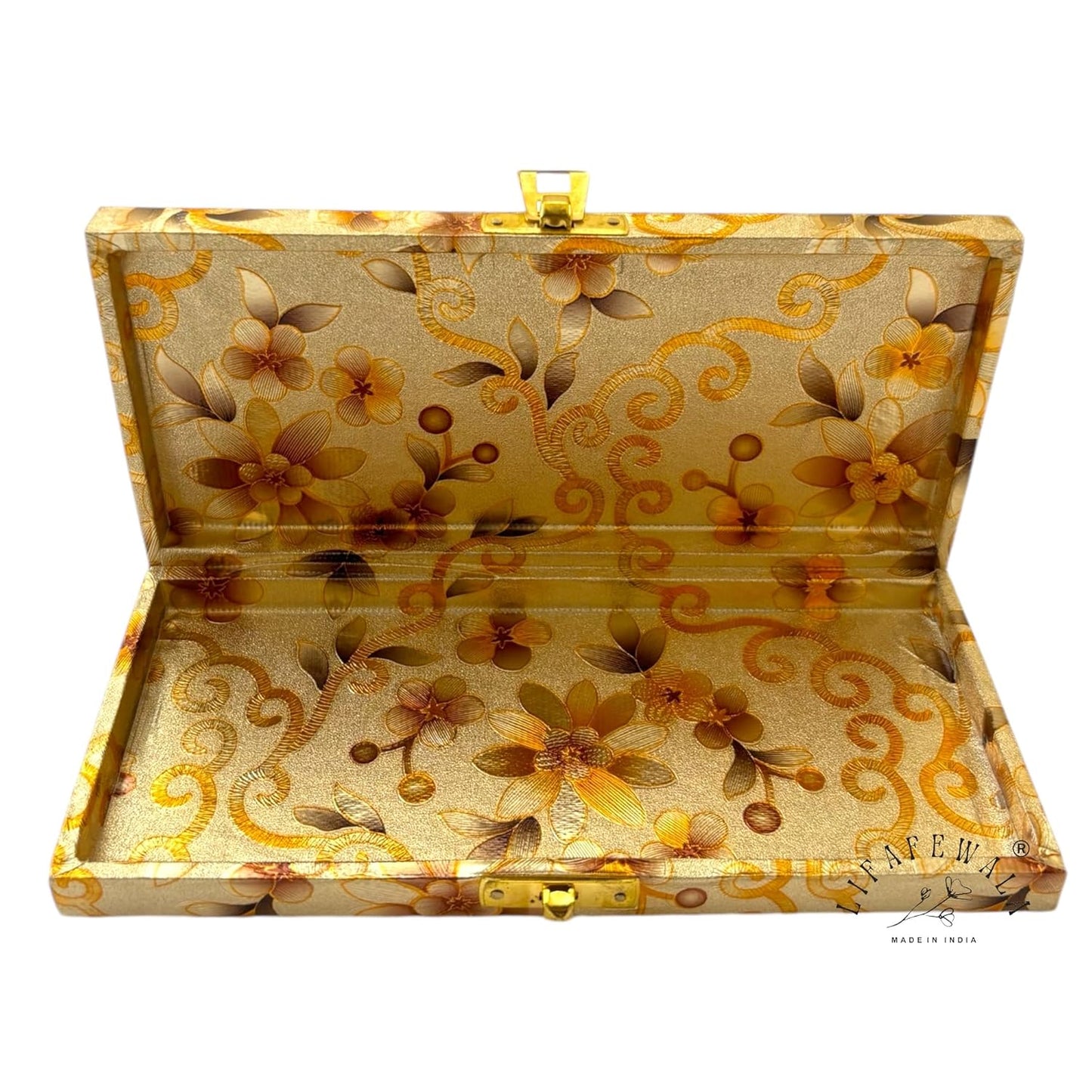 LIFAFEWALA Rectangular Shaped Floral Design Cash Box, Shagun Box, Gift Box, Gaddi Box, Jewellery Box, Shagun Envelope In Floral Design (Golden, Pack of 1)