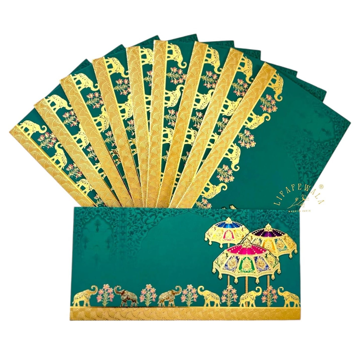 LIFAFEWALA Premium Umbrella Design Money and Shagun Envelopes for Wedding,Birthday,Gifting. (Multicolor) | Pack of 10 | Velvet | (Gold Foil)