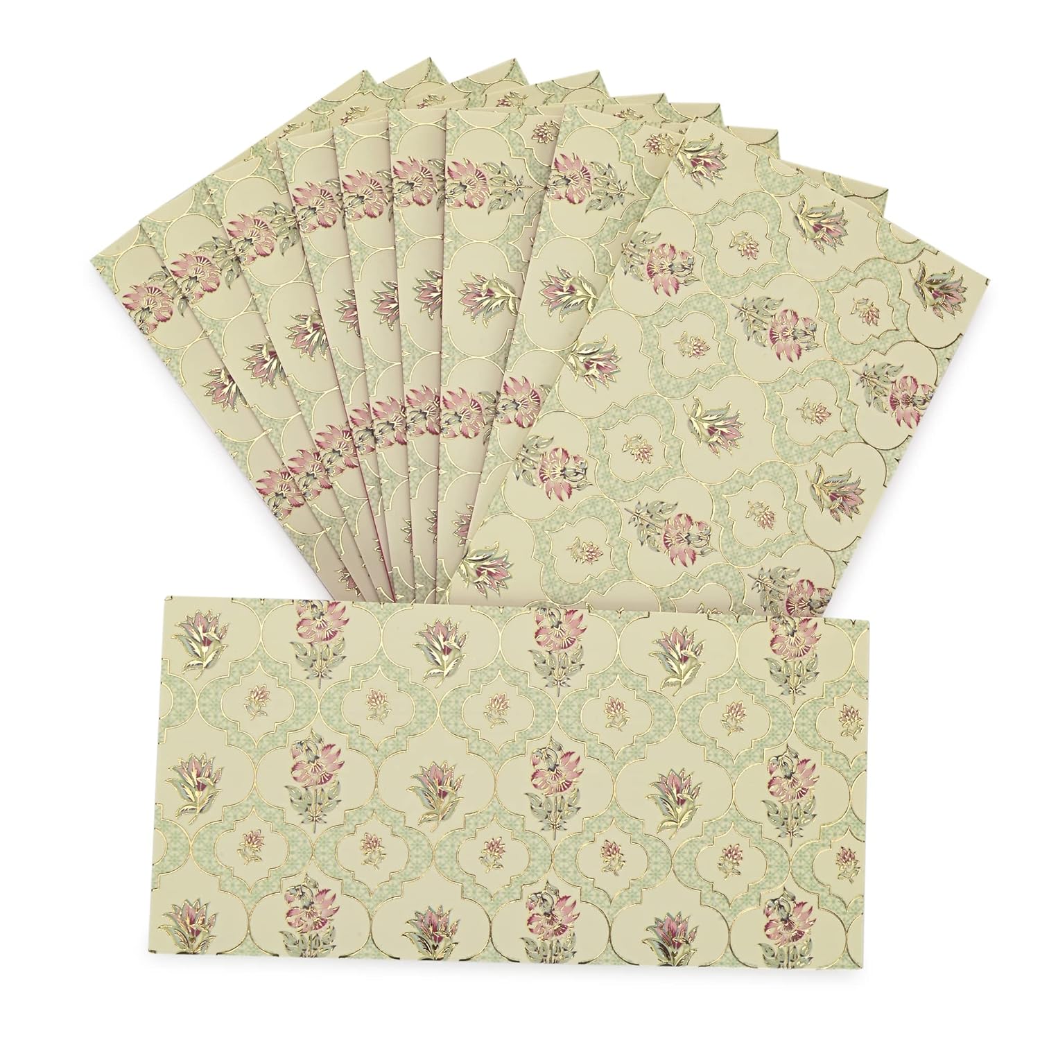 LIFAFEWALA Digital Print Small Flower Design Shagun Envelope in Matt Finish| Pack of 10 |(Size:18 X 9 CM) Color : Cream