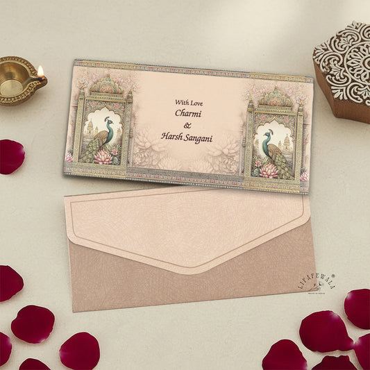 Peacock Gold Foil Shagun Envelopes | LIFAFEWALA (Matte Finish, Pack of 20–200)