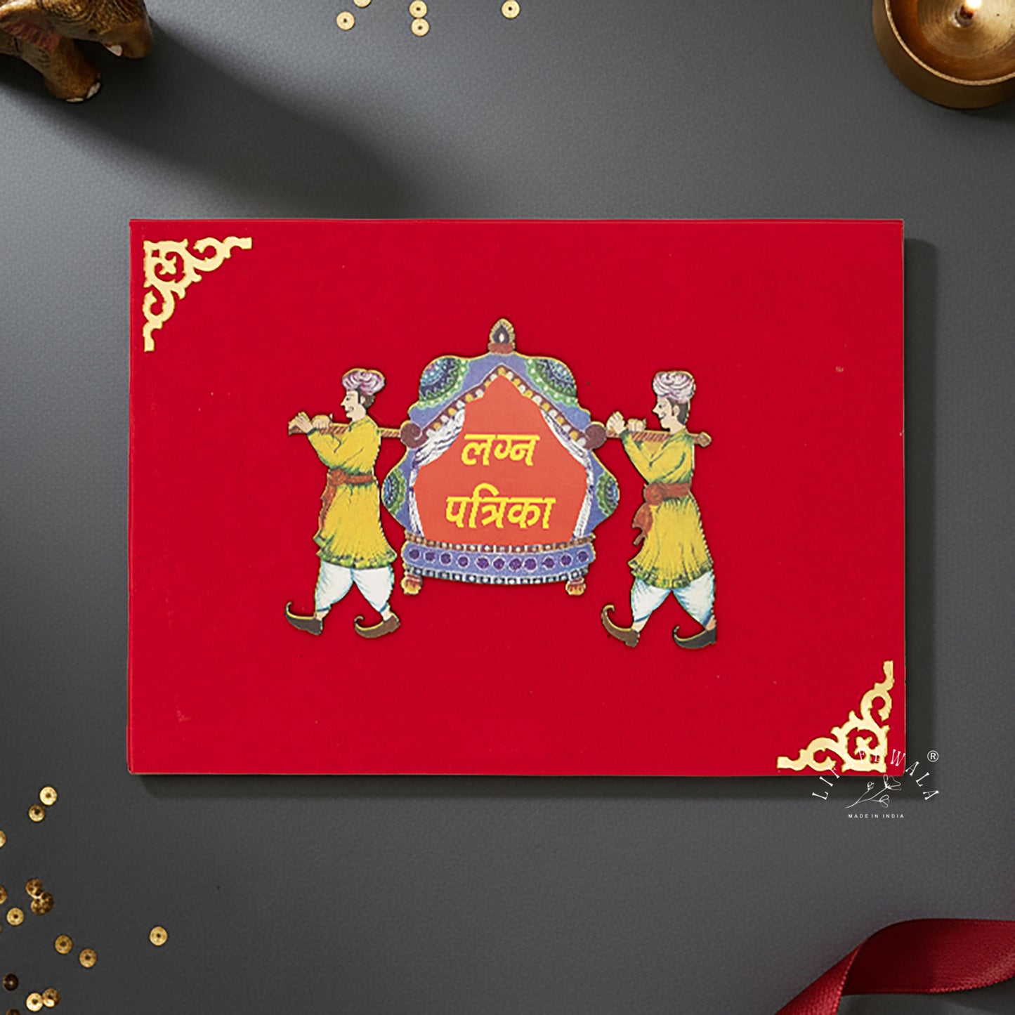 Premium Jumbo Lagan Patrika – Royal Palki Design Wedding Invitation in Red | Lifafewala