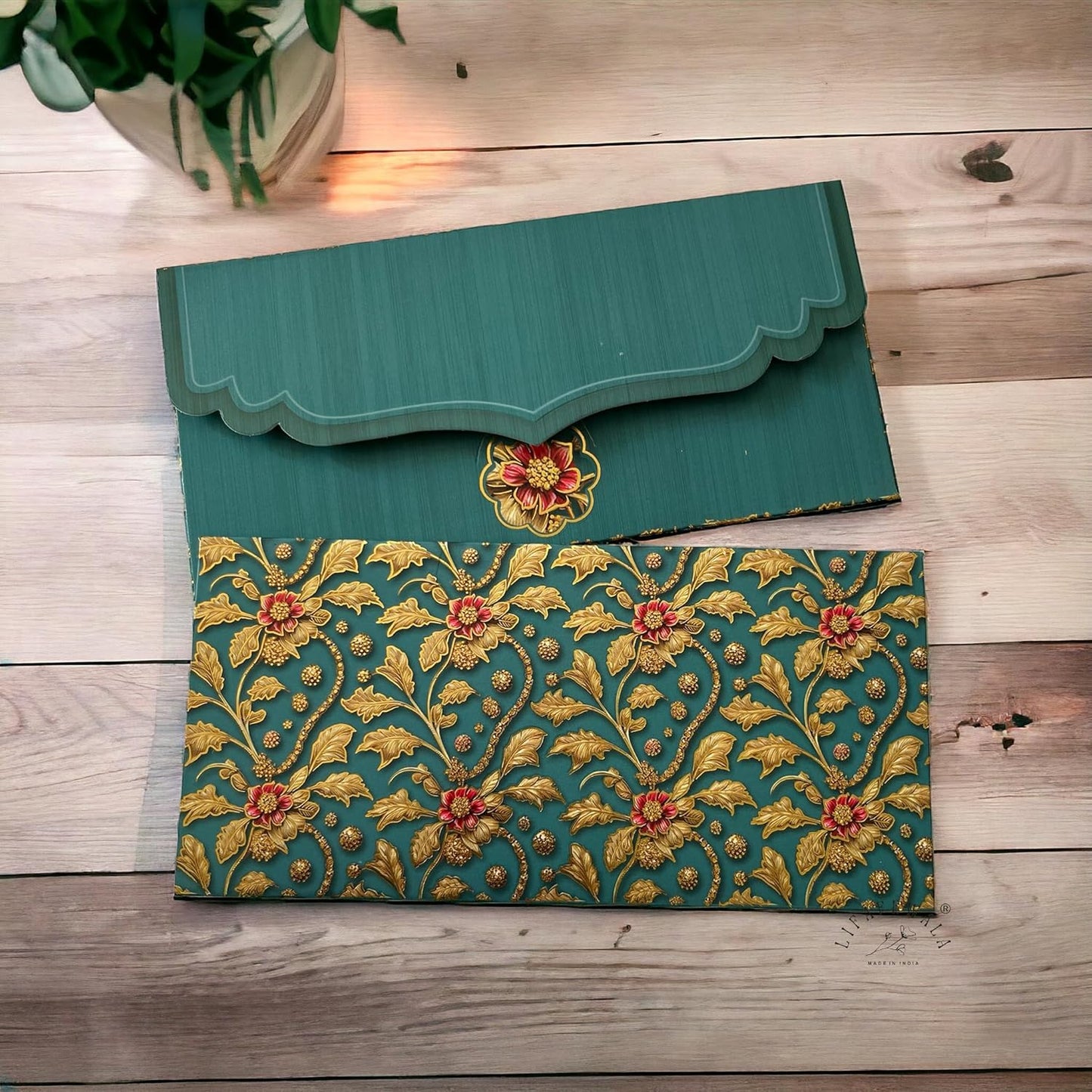 LIFAFEWALA Premium & Exclusive Designer Money and Shagun Envelopes for Wedding,Birthday,Gifting |Velvet Feel| |Pack of 10| (Dark Green)