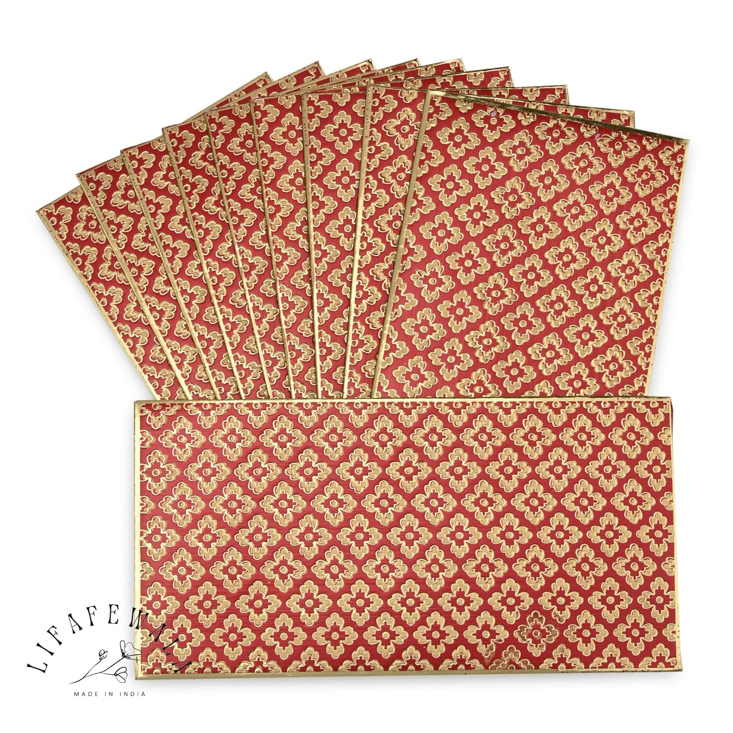 LIFAFEWALA Exclusive and Luxurious Premium Fancy Print Design Shagun Envelopes | Pack of 10 | (Size :18.5 X 9.5 CM Approx.) (Maroon)