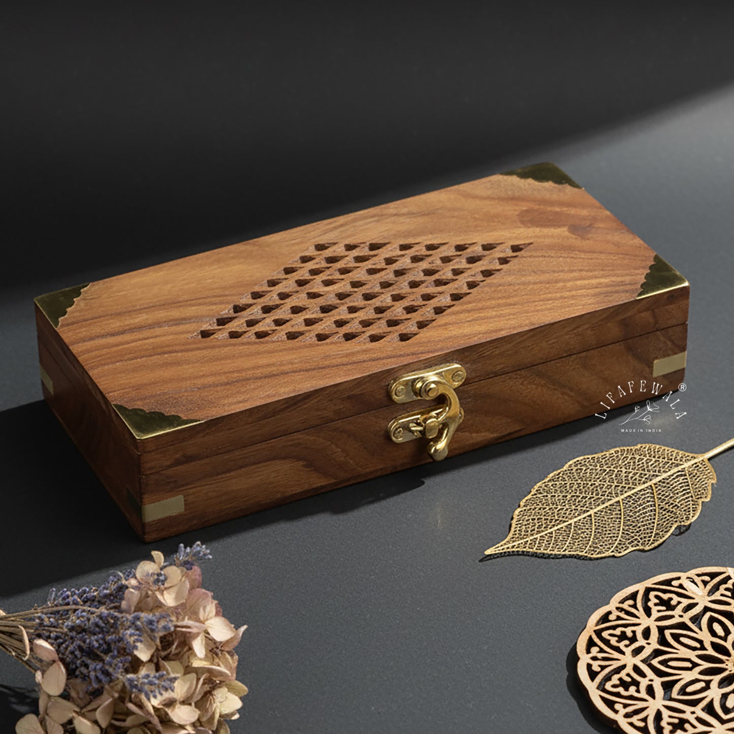 LIFAFEWALA Handmade Wooden Gaddi Box, Jewellery Box, Cash Box, Gift Box,Premium Money Box Envelope  Luxury Envelope Shagun Box With For Wedding, Rakhi & Other Festivities (Brown Color)