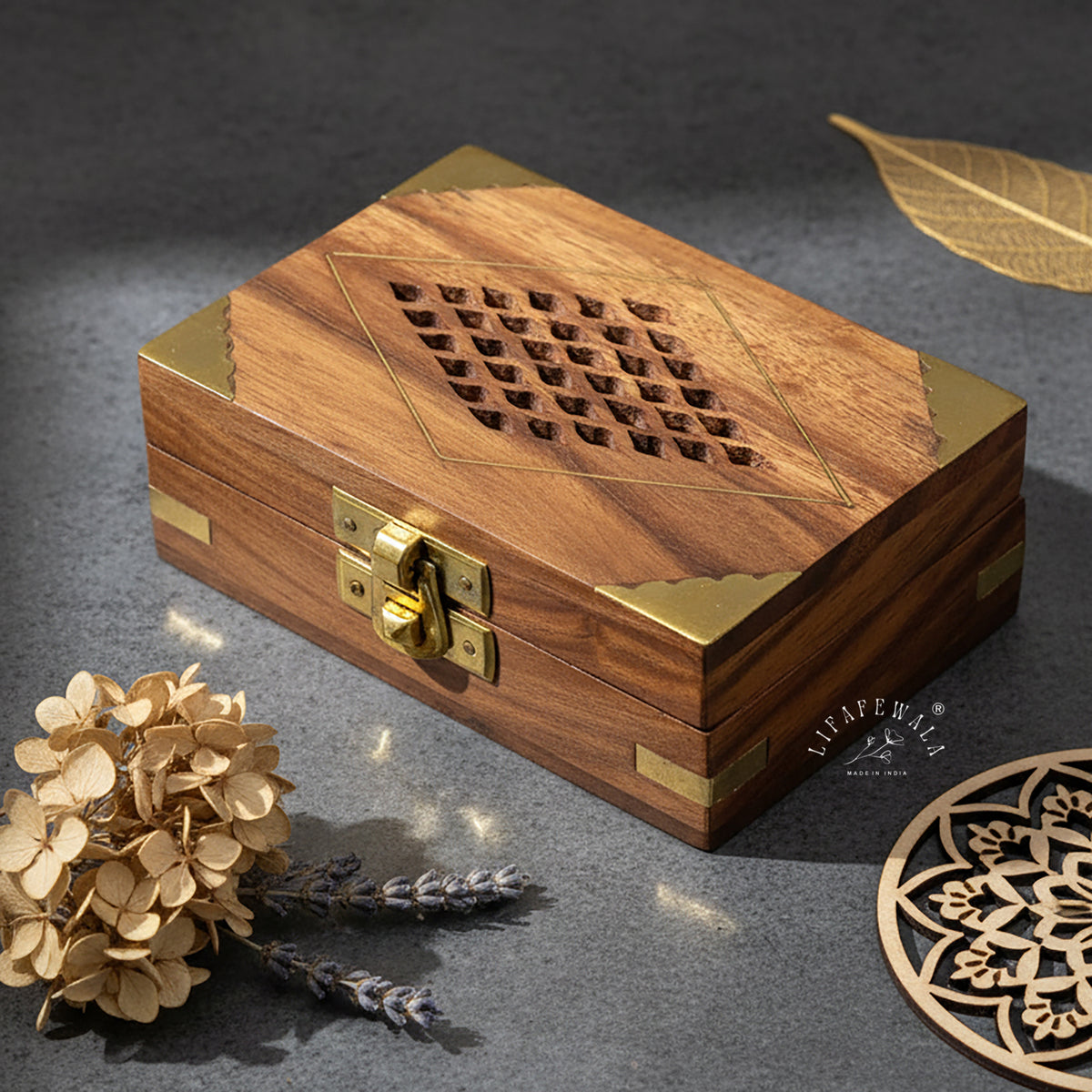Lifafewala Metal Rectangular Shaped Gold Coin/Silver Coin, Ginni Box, Designer Ring/Sikka Storage Box With Ghungroo (Brown Color)