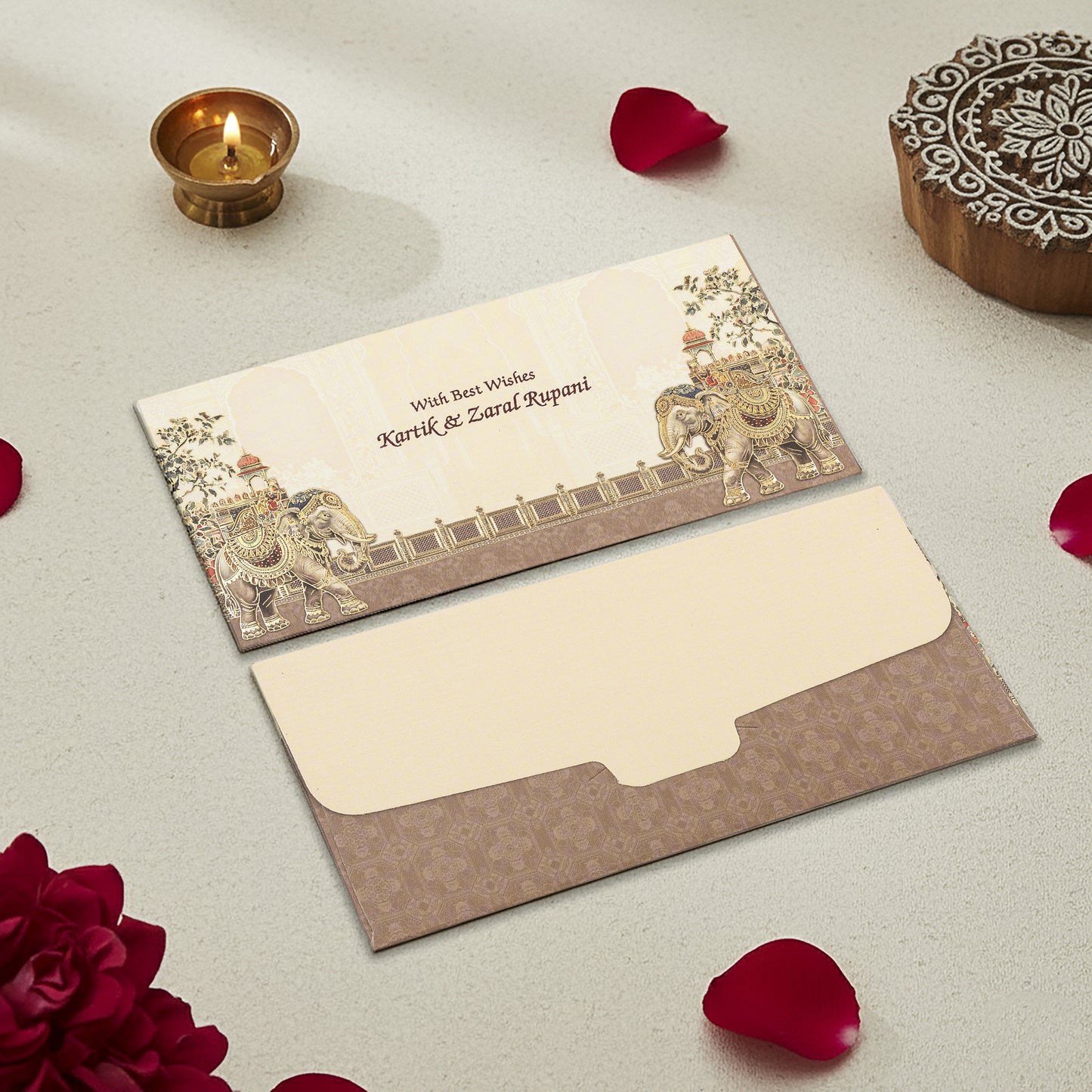 Premium & Exclusive Royal Elephant Design Money and Shagun Envelopes |Matte Finish|  (Gold Foil) (Pack of 20-200)