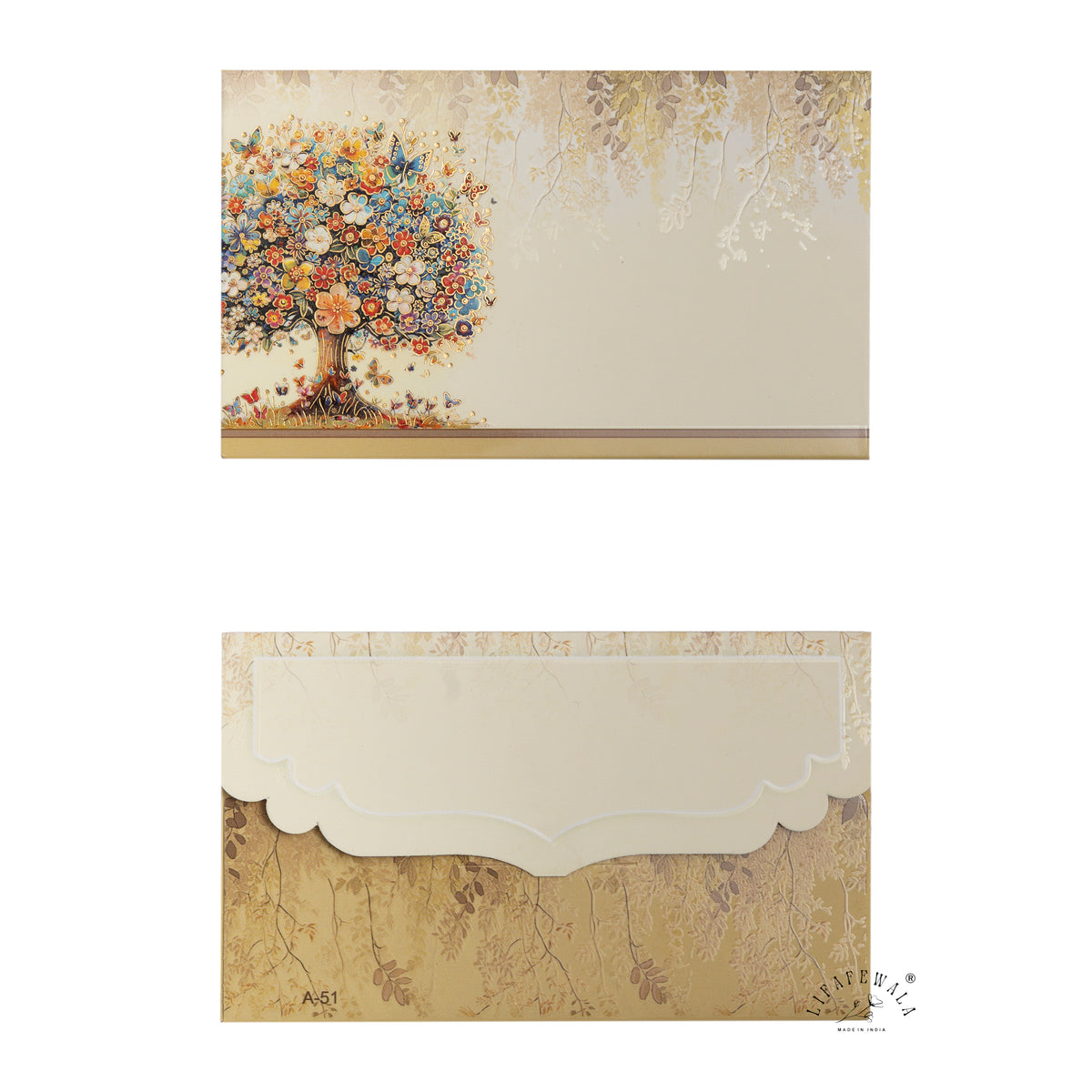 Blossom Tree of Life & Butterflies Pocket Shagun Envelopes | LIFAFEWALA (Velvet+UV Gold Foil, Pocket Size 5.3 × 3.2 in, Pack of 20–200)