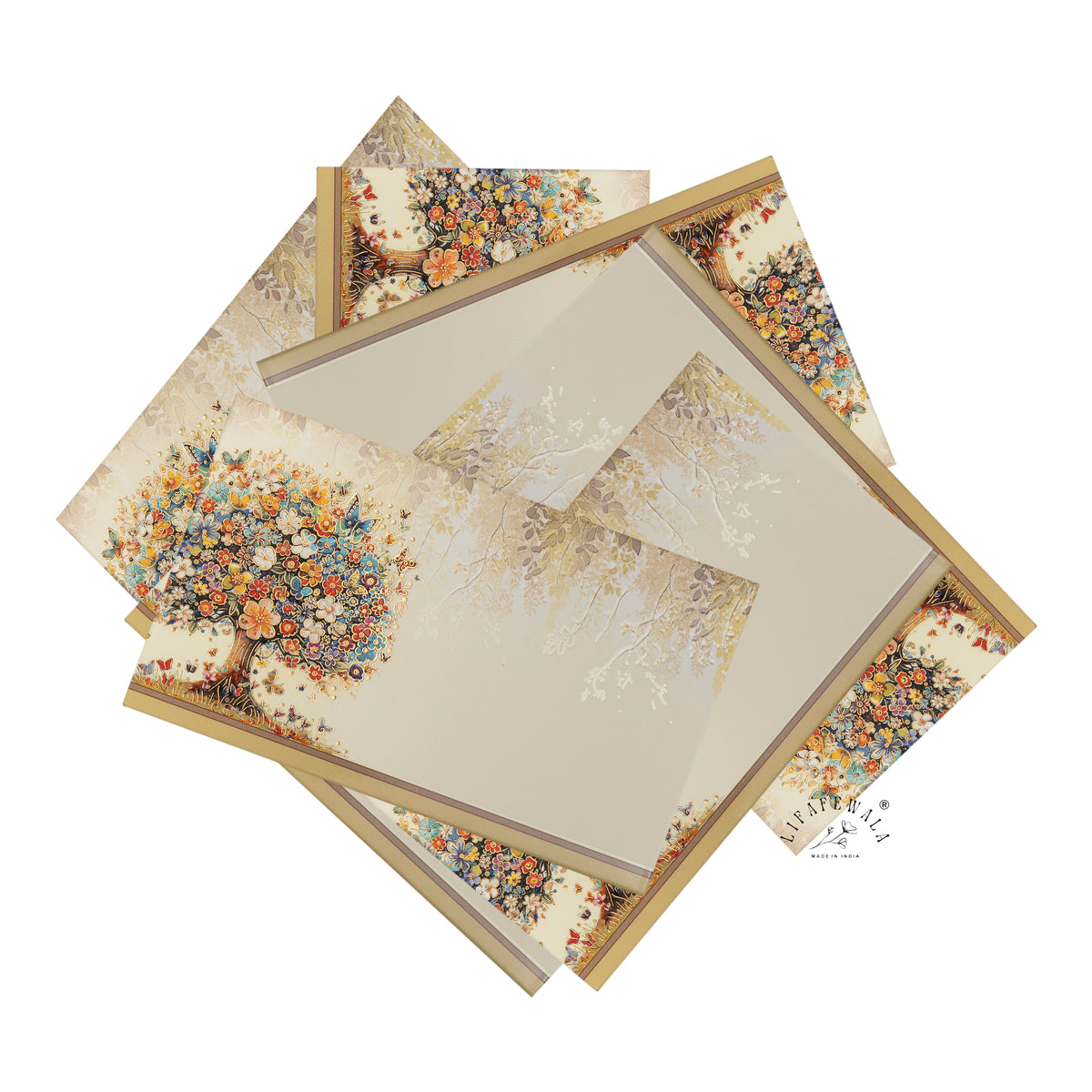 Blossom Tree of Life & Butterflies Pocket Shagun Envelopes | LIFAFEWALA (Velvet+UV Gold Foil, Pocket Size 5.3 × 3.2 in, Pack of 20–200)