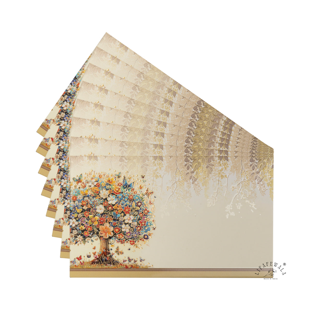 Blossom Tree of Life & Butterflies Pocket Shagun Envelopes | LIFAFEWALA (Velvet+UV Gold Foil, Pocket Size 5.3 × 3.2 in, Pack of 20–200)