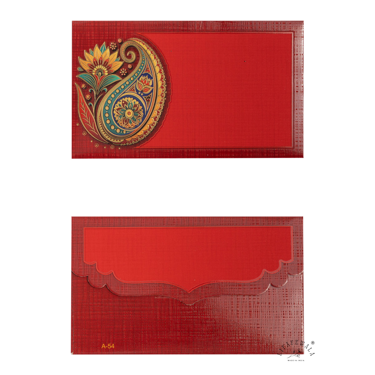 Red Paisley Lotus Pocket Shagun Envelopes | LIFAFEWALA (Velvet+UV Gold Foil, Pocket Size 5.3 × 3.2 in, Pack of 20–200)