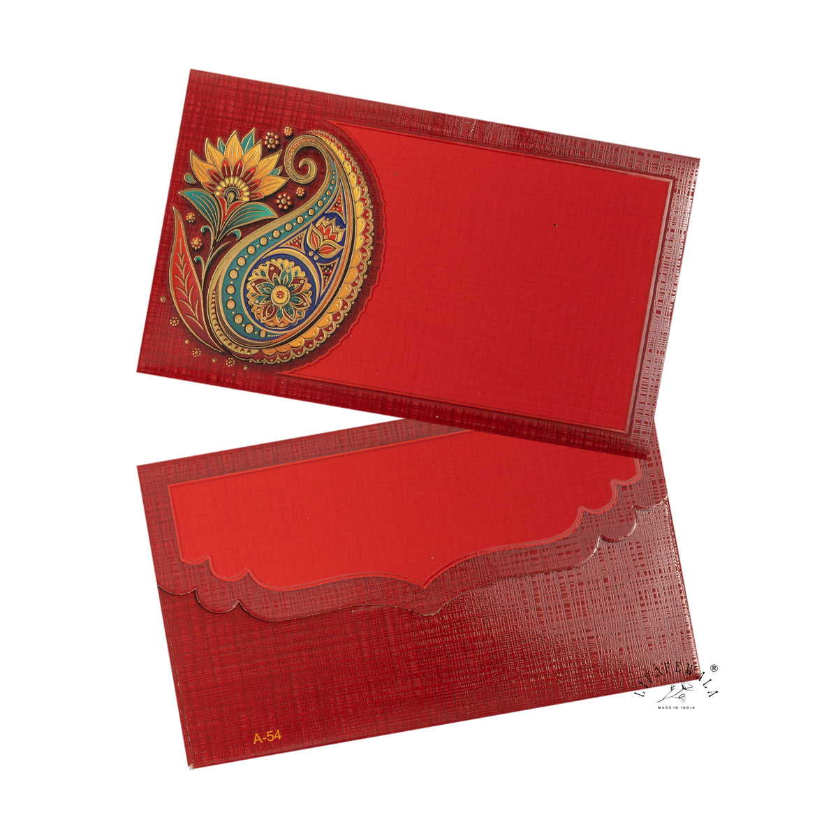 Red Paisley Lotus Pocket Shagun Envelopes | LIFAFEWALA (Velvet+UV Gold Foil, Pocket Size 5.3 × 3.2 in, Pack of 20–200)