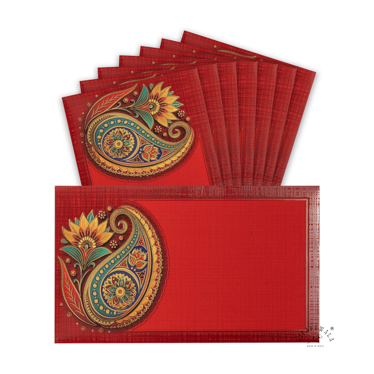 Red Paisley Lotus Pocket Shagun Envelopes | LIFAFEWALA (Velvet+UV Gold Foil, Pocket Size 5.3 × 3.2 in, Pack of 20–200)