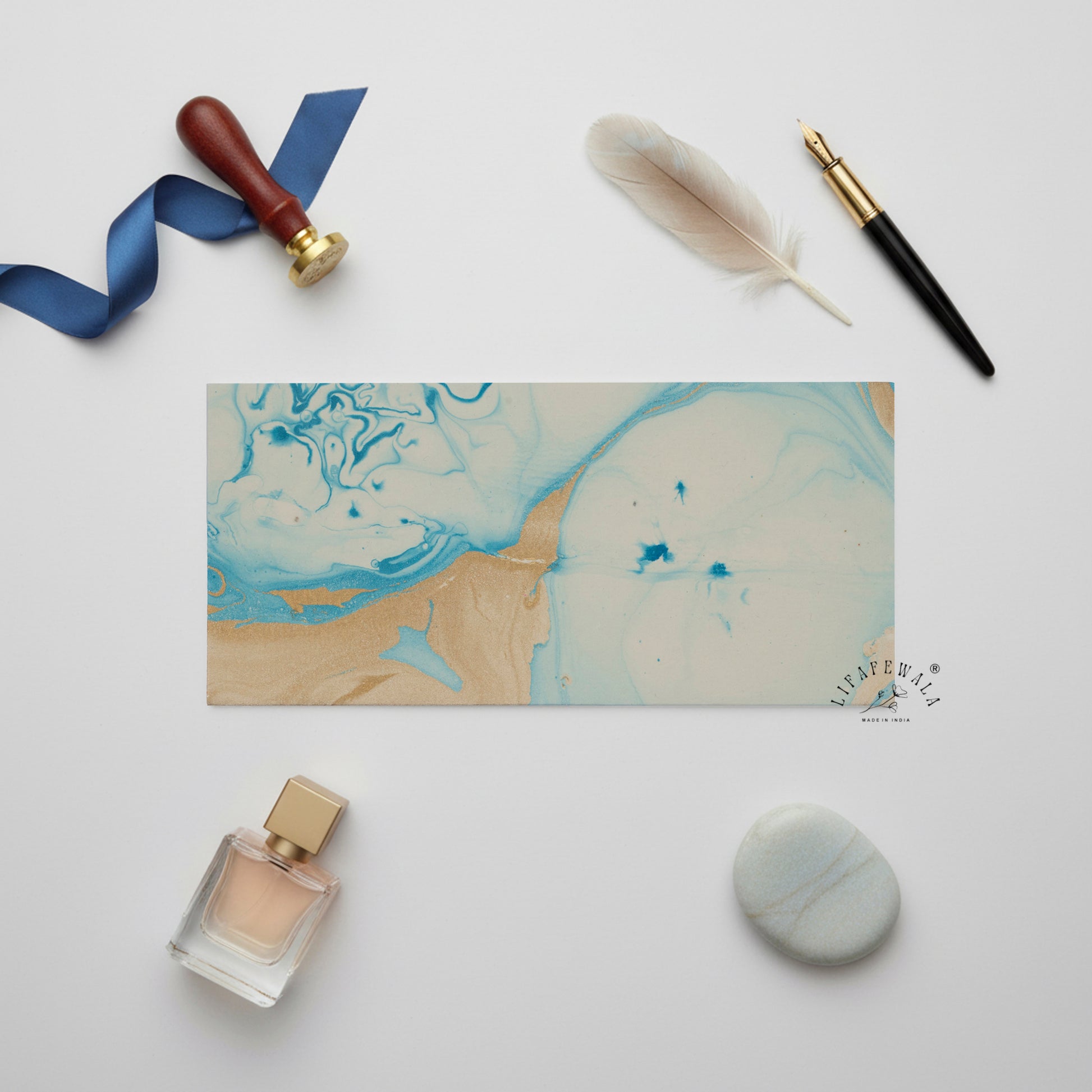 Blue Eco Friendly Handmade Paper Envelopes by LIFAFEWALA