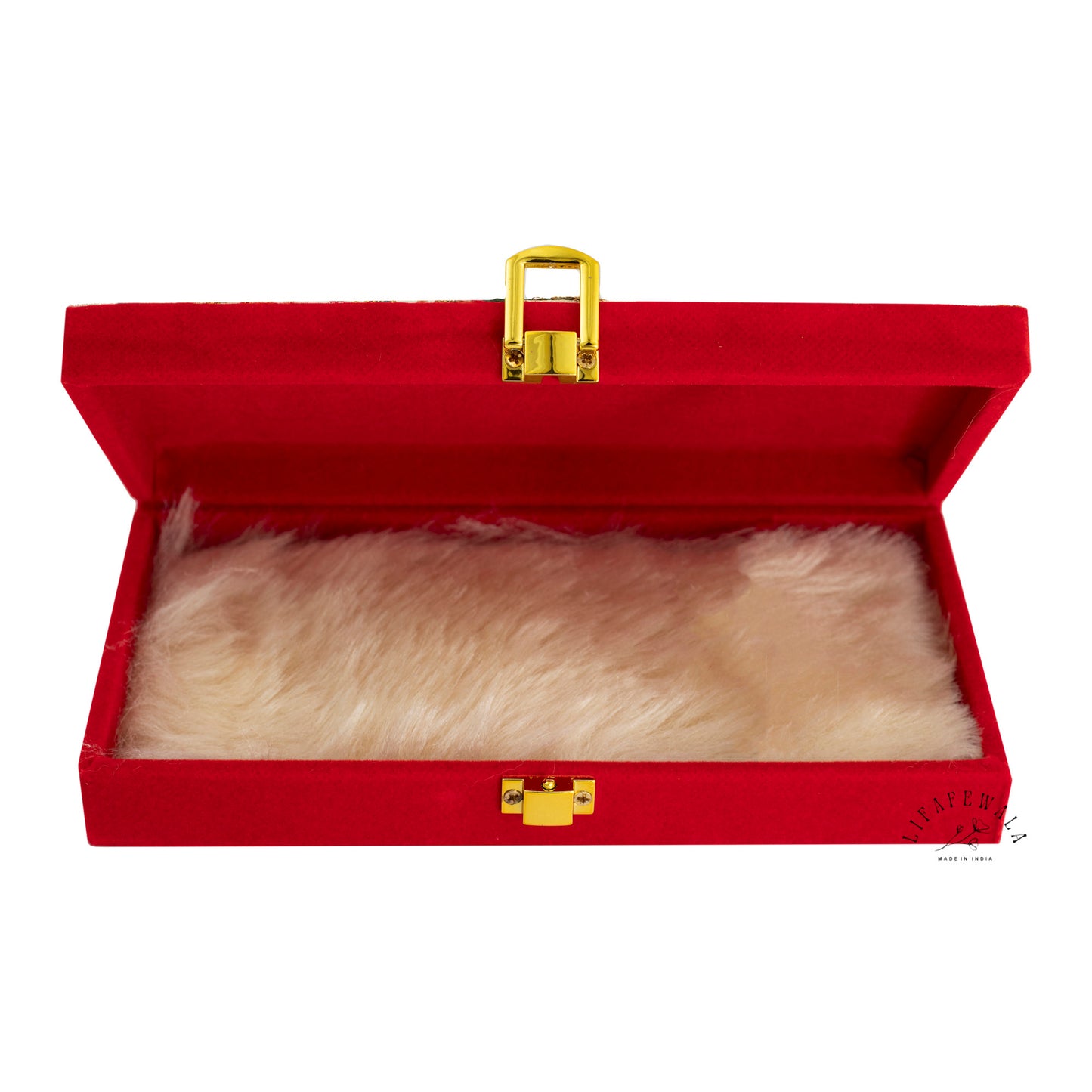 Decorative Red Money Box with Fur Lining by LIFAFEWALA