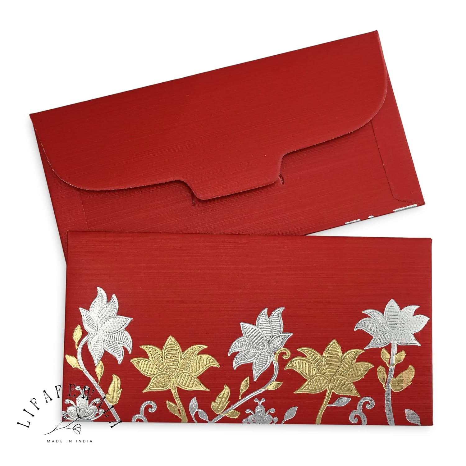 Red Metallic Shagun Envelope with Flower Design – LIFAFEWALA
