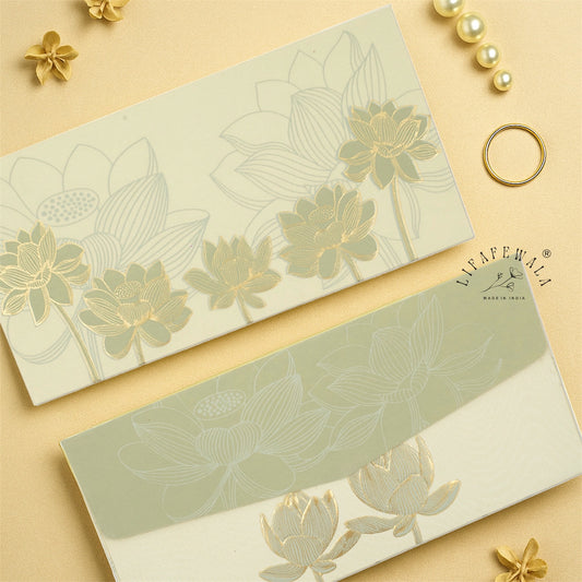 LIFAFEWALA Floral Pastel Green Money Envelope with Gold Detailing