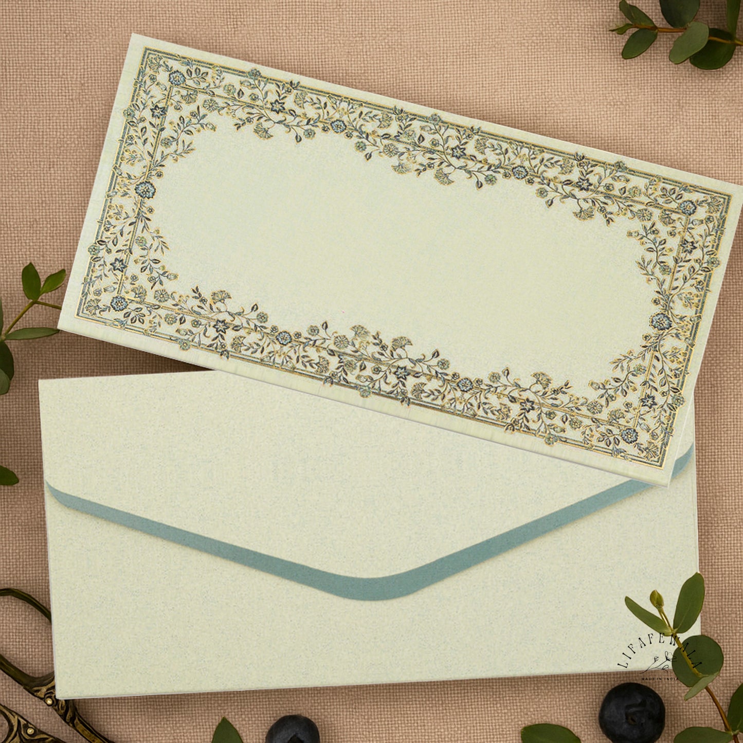 LIFAFEWALA Floral Velvet Gold Foil Shagun Envelope Pack
