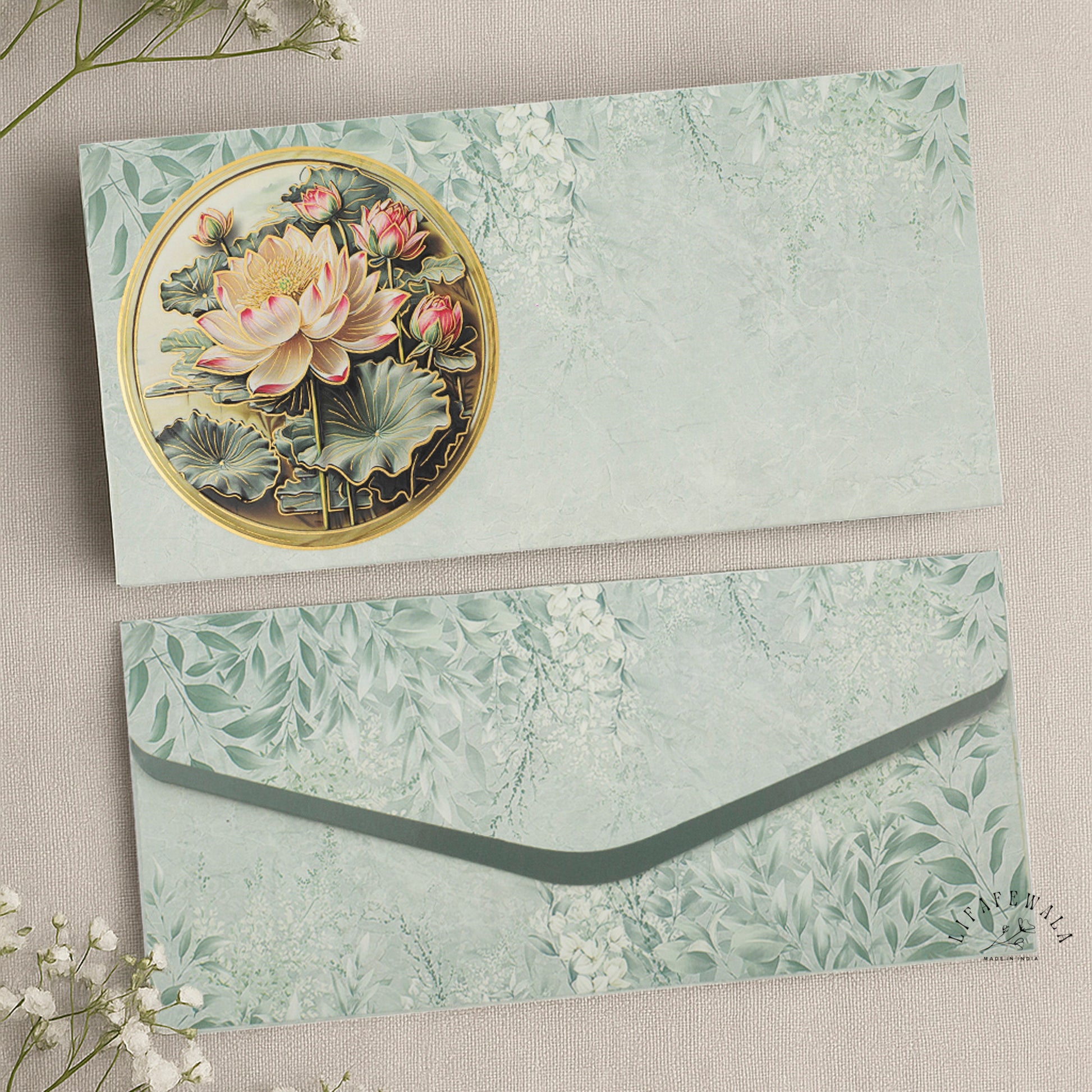 Floral Velvet Gold Foil Shagun Envelope by LIFAFEWALA