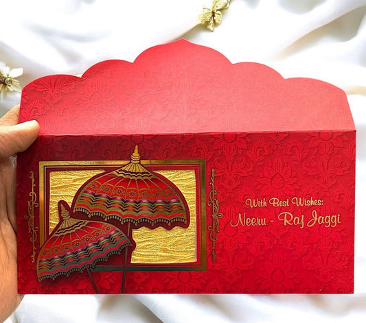 Royal Umbrella Design Shagun Lifafa | LIFAFEWALA Red Gold Foil Envelopes (Pack of 20–200)