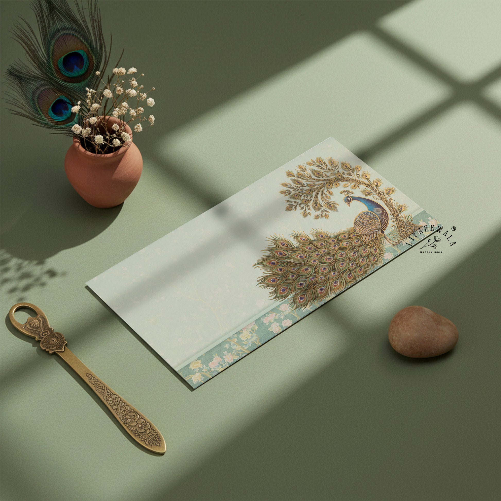 Gold Foil Peacock Design Shagun Envelopes by LIFAFEWALA