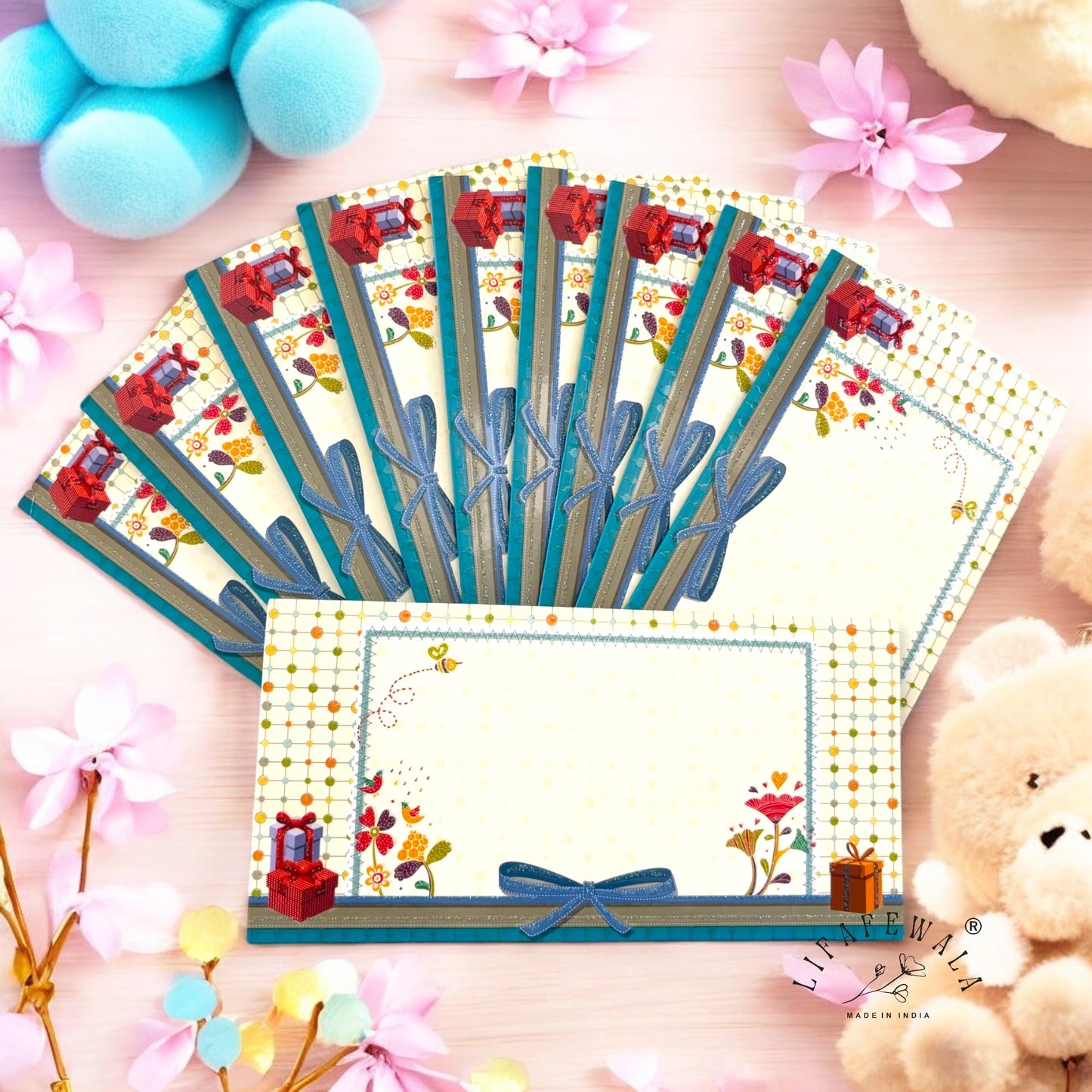 Handcrafted Blue 3-Fold Shagun Lifafa by LIFAFEWALA