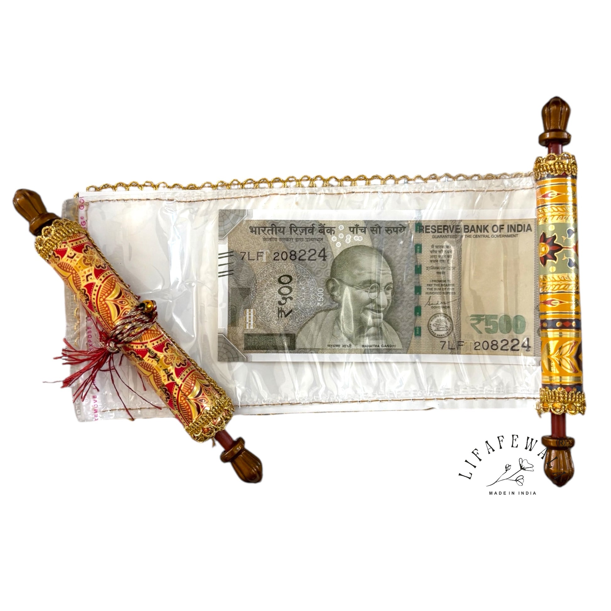 Handcrafted Scroll Money Gift Cover with Golden Detailing
