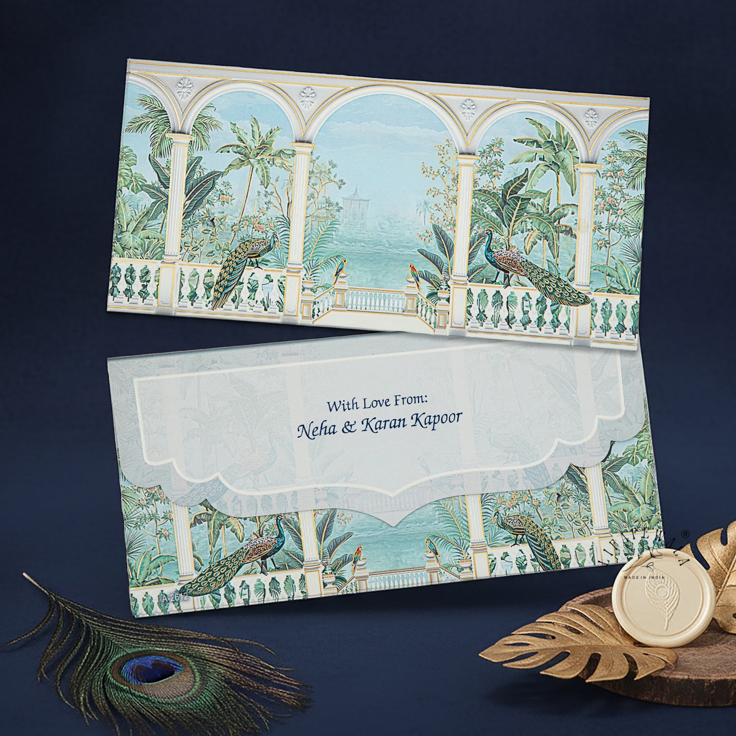 Premium Peacock Design Shagun Envelopes – Velvet Gold Foil | Lifafewala