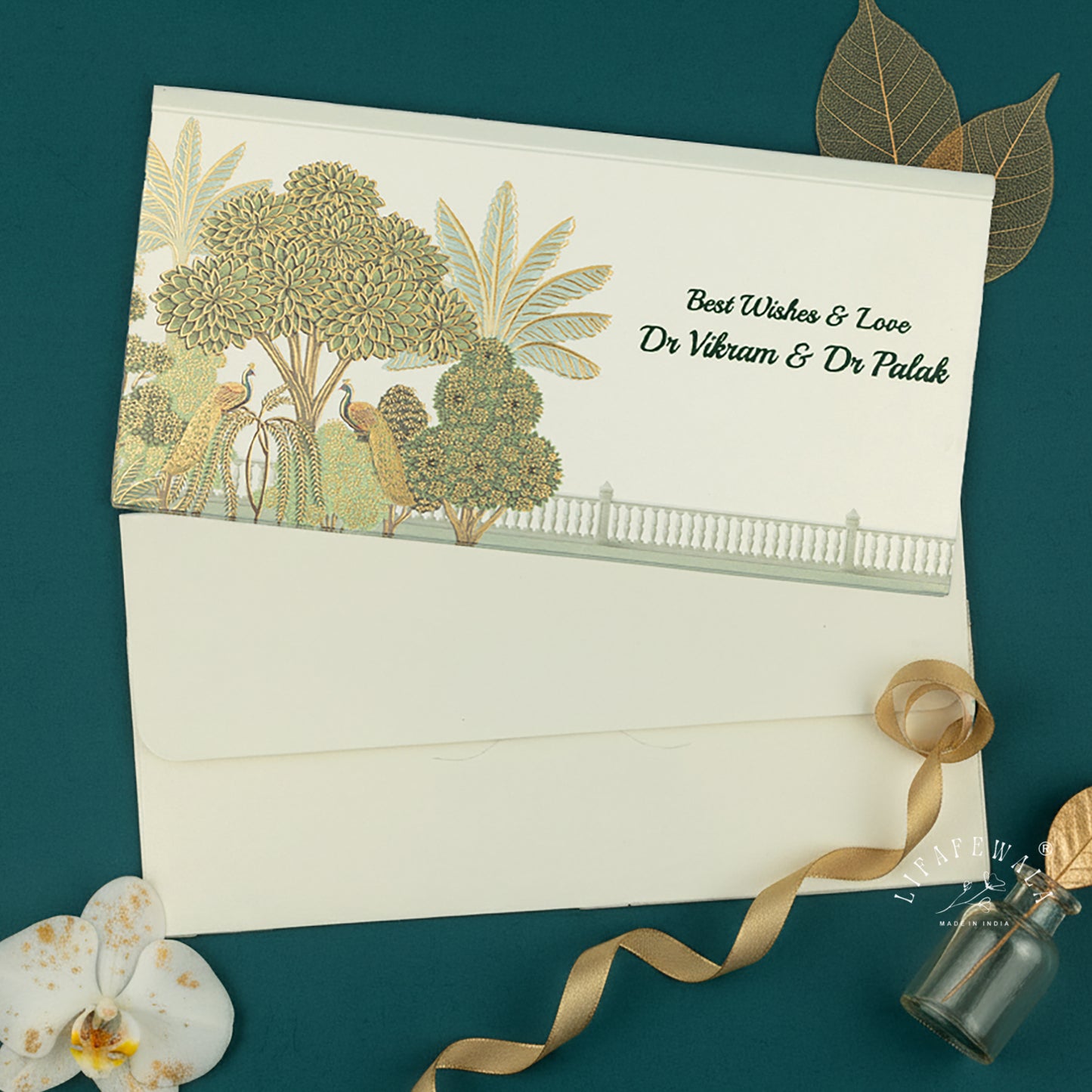 Gold Foil Tree & Peacock Shagun Envelopes | LIFAFEWALA (Scented Metallic, Pack of 20–200)