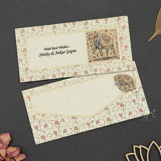 Designer Elephant Shagun Envelopes – Velvet Feel with UV Finish Premium Wedding Gift Covers | Lifafewala