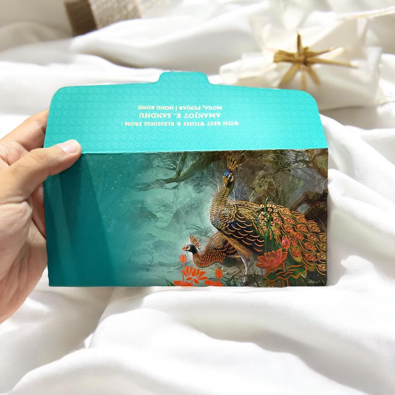 Blue Money Envelopes – Velvet Peacock Design - Pack of 20, 50, 100 | Lifafewala