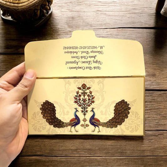 Peacock Design Shagun Envelopes – Yellow Matte Finish Wedding & Gift Lifafa | LIFAFEWALA