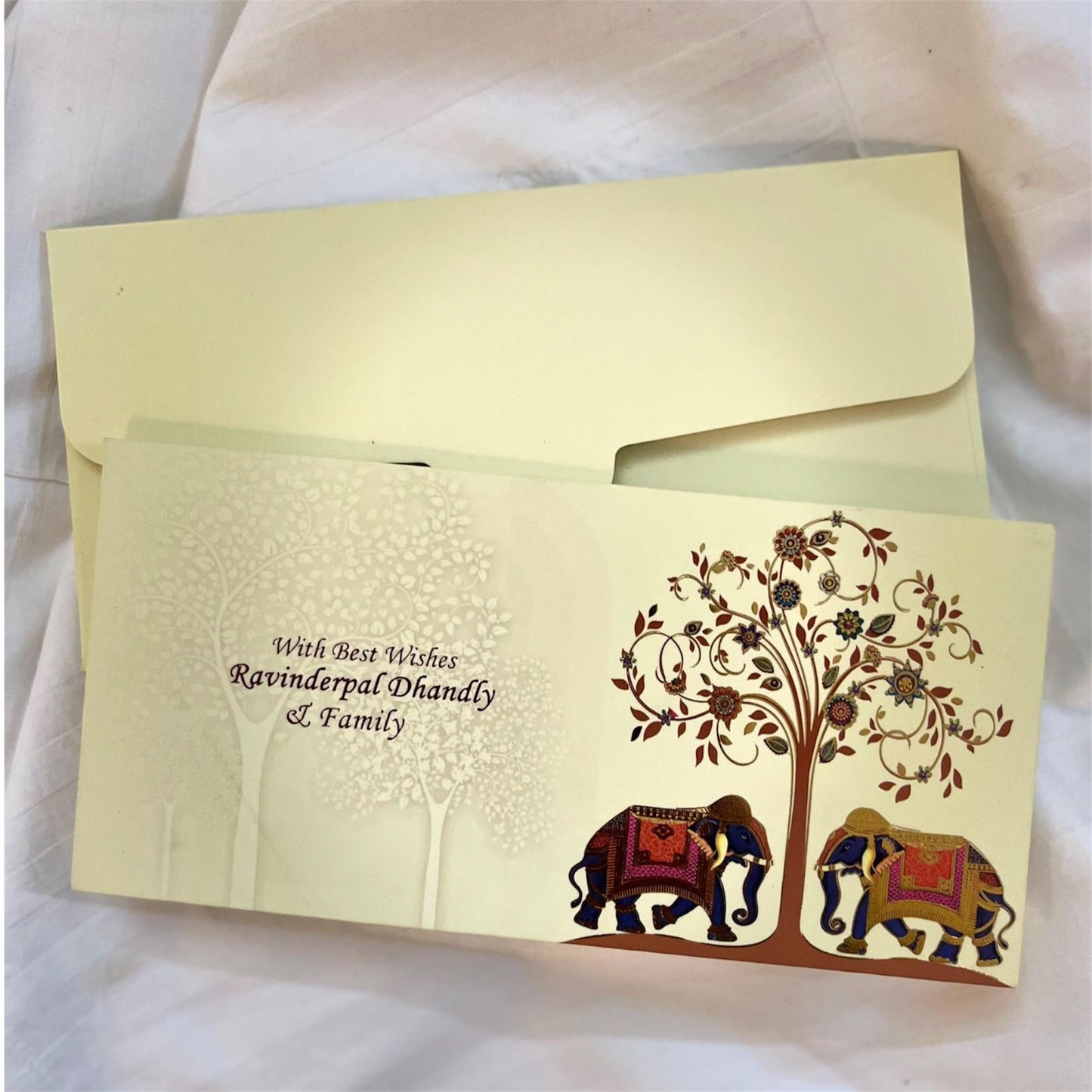 Royal Elephant Print Velvet Feel Shagun Envelopes | Premium Cream Wedding Gift Covers by LIFAFEWALA (Pack of 20–200)