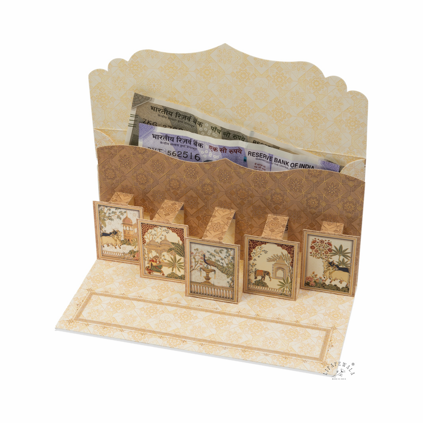 Premium Multiple Characters Designer Shagun Envelopes – Stylish 3D Pop Up in Matte Finish with Gold Foil & UV | Lifafewala